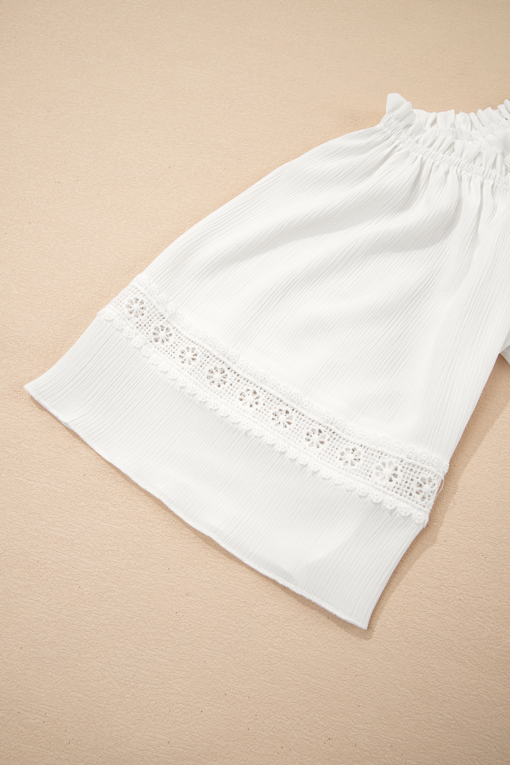 White Frilly Off Shoulder Lace Insert Sleeve Textured Blouse - loveforevers
