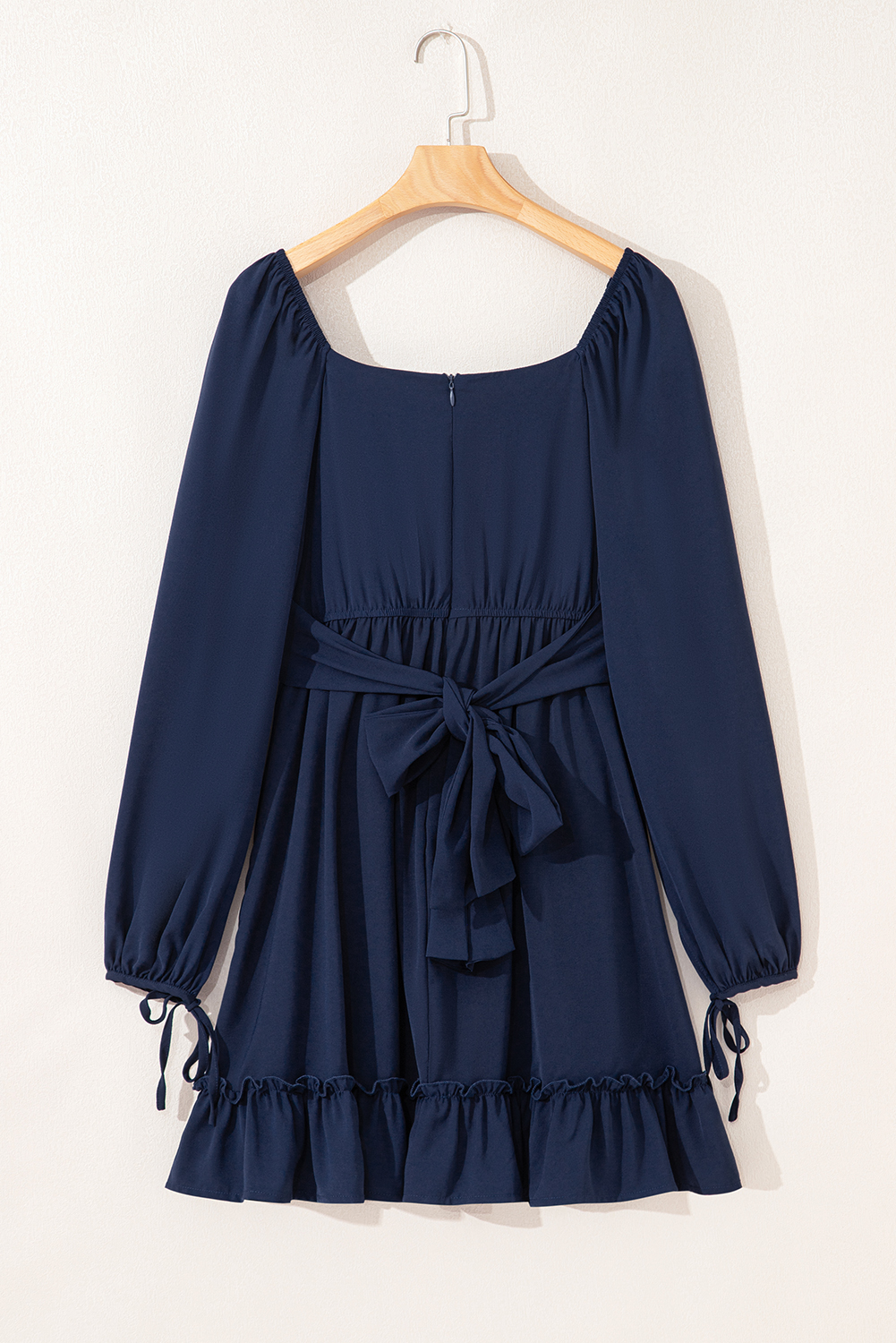Blue White Plain Ruffled High Waist Square Neck Mini Dress - loveforevers