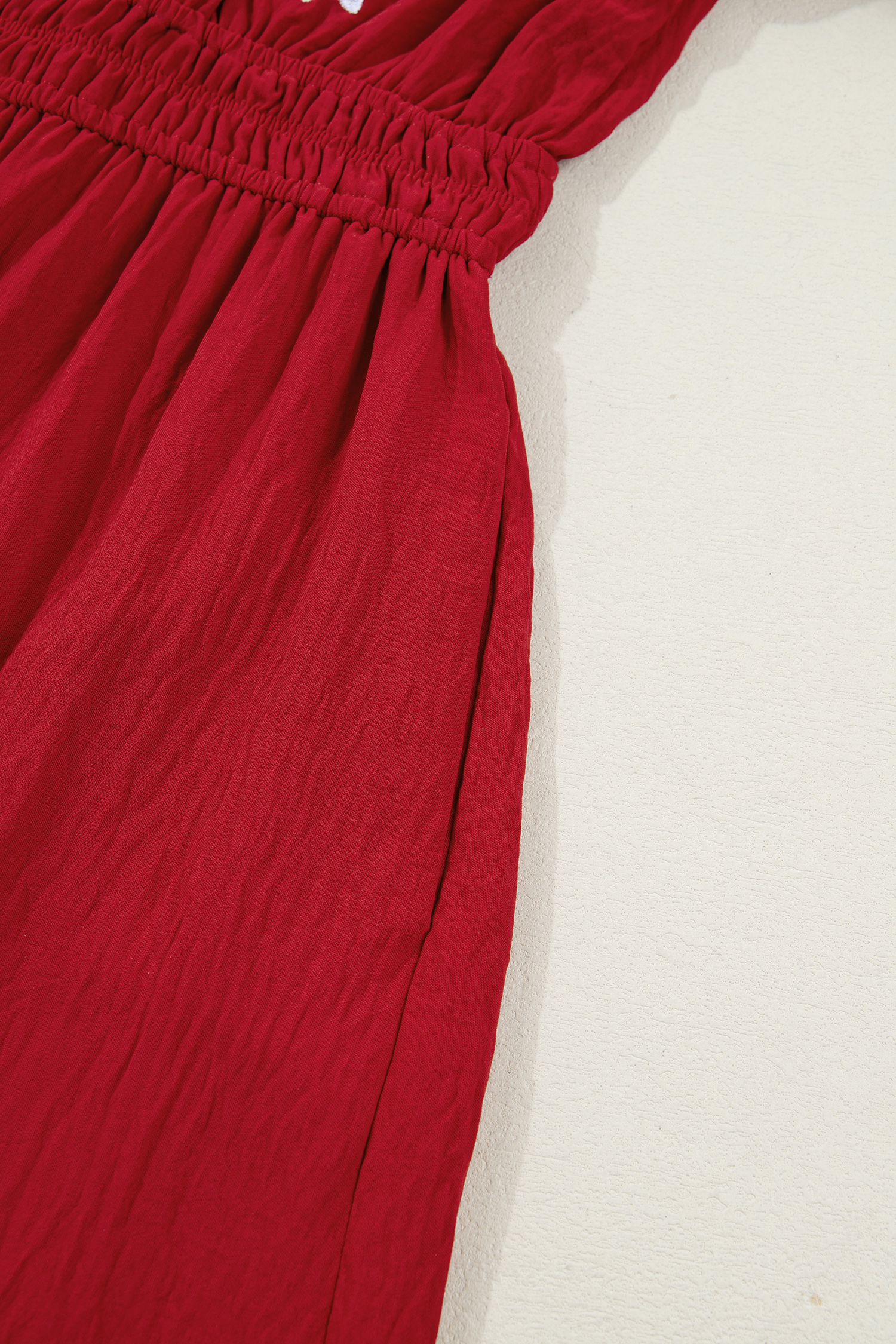 Racing Red Contrast Embroidered Detail Cinched Waist Tiered Long Sleeve Maxi Dress - loveforevers