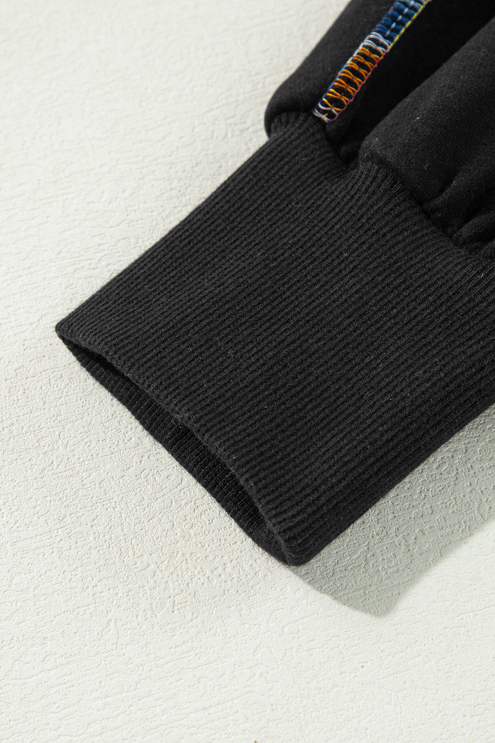 Black Contrast Rainbow Trim Drop Shoulder Pullover Sweatshirt - loveforevers