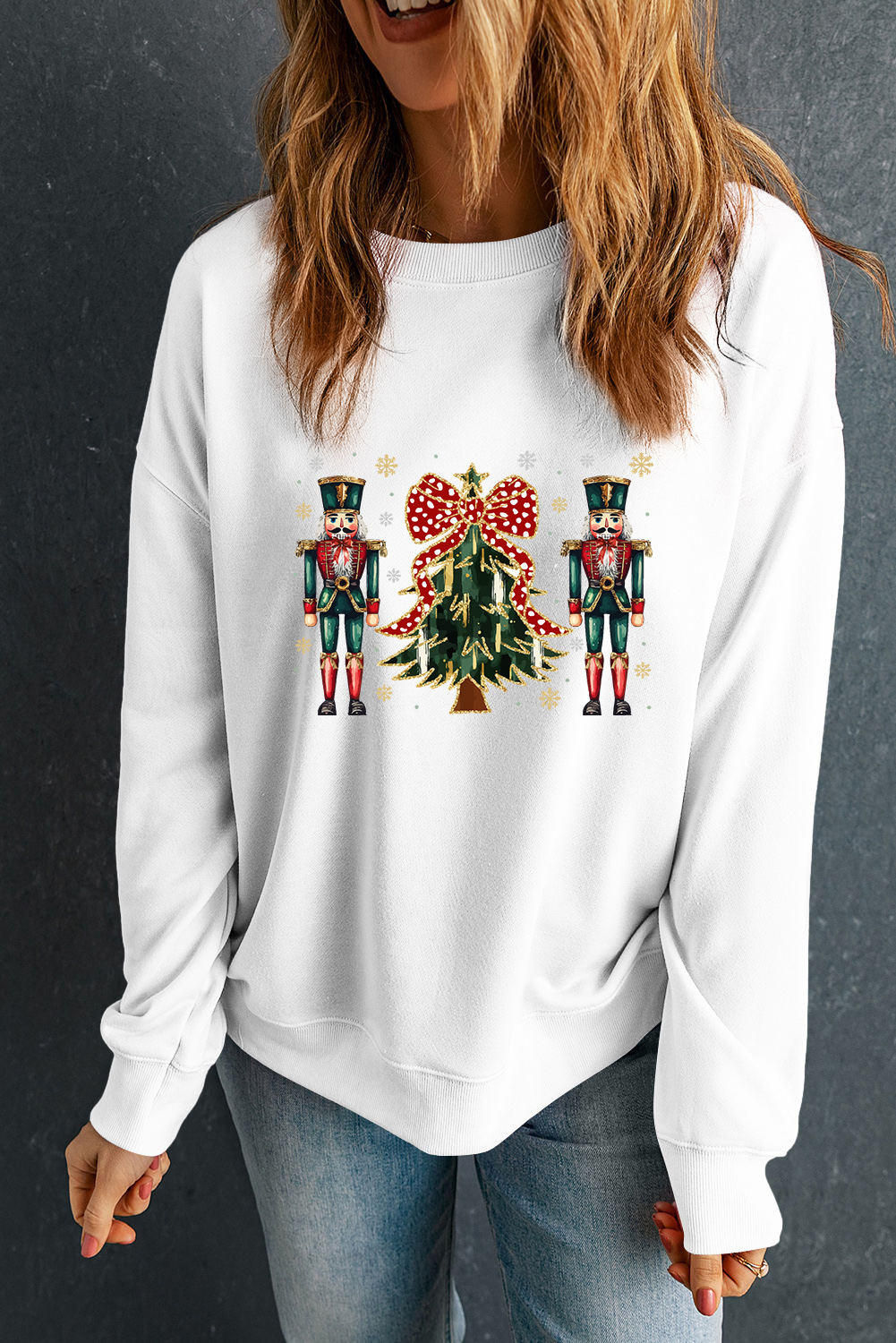 White Nutcracker Man Guard Christmas Holiday Graphic Sweatshirt - loveforevers