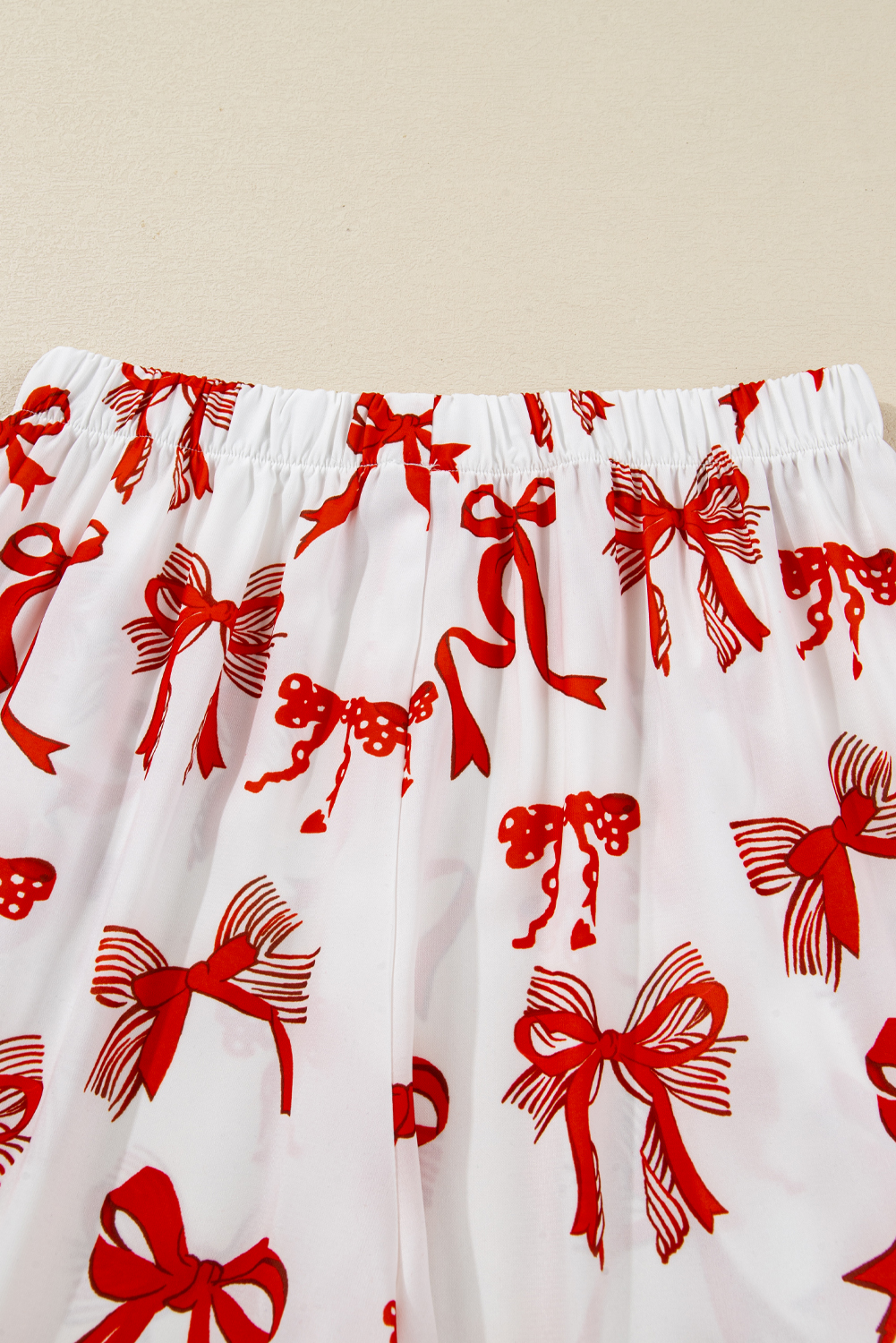 Red Christmas Bow Print Long 2pcs Pajama Set - loveforevers