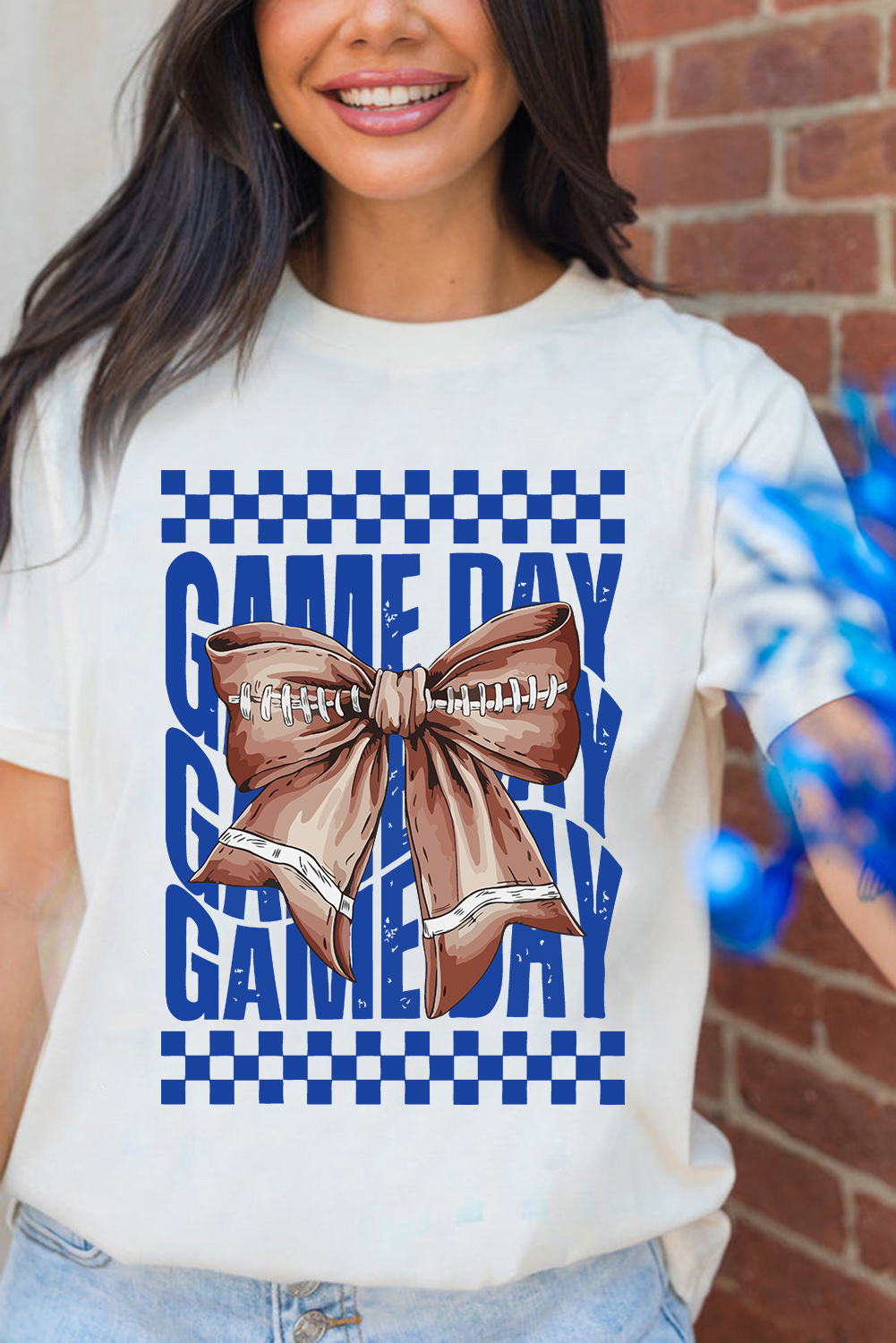 White Rugby Bowknot GAME DAY Graphic Tee - loveforevers