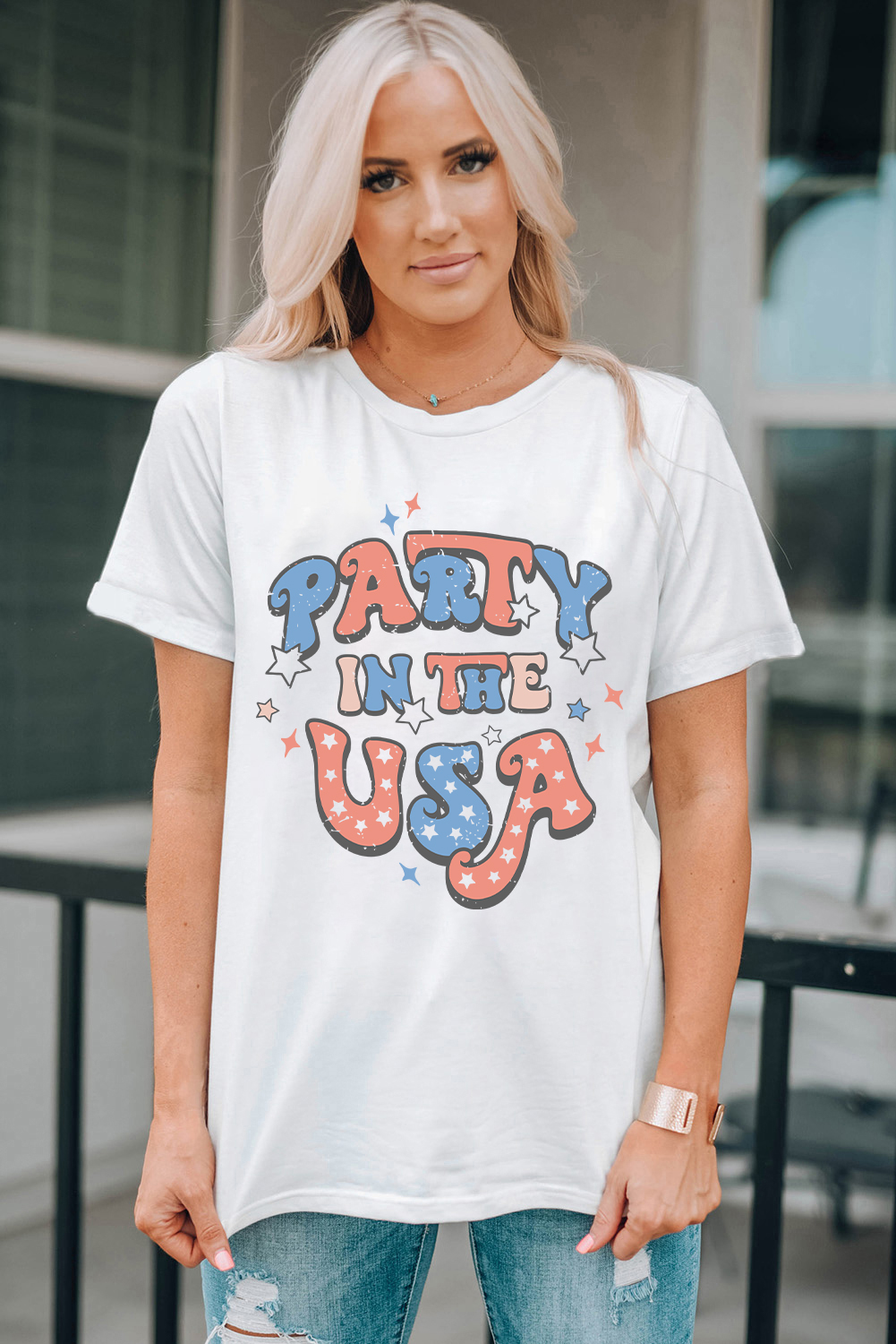 White PARTY IN THE USA Flag Fashion Graphic Tee - loveforevers