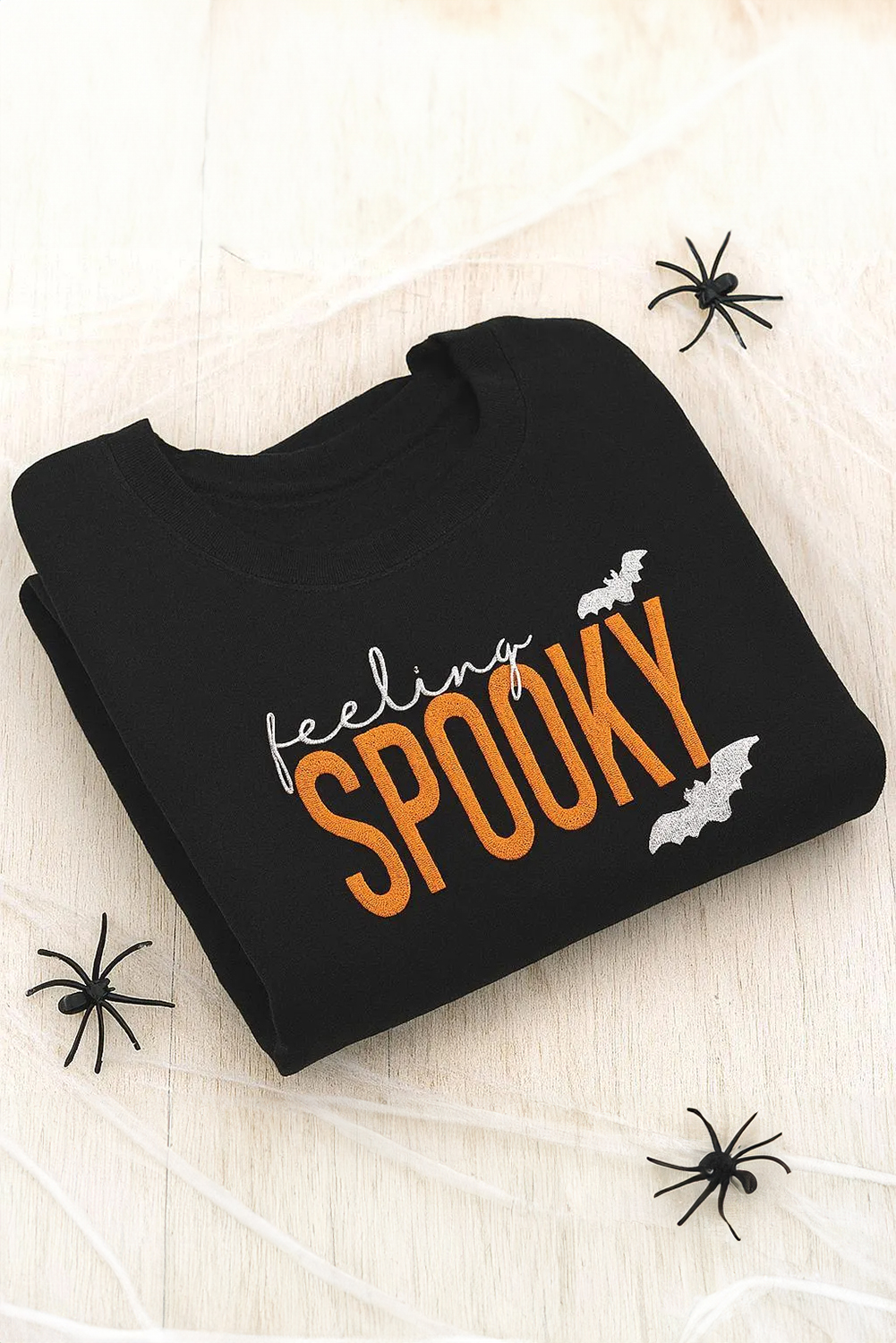 Black Feeling Spooky Halloween Embroidered Graphic Baggy Sweatshirt - loveforevers