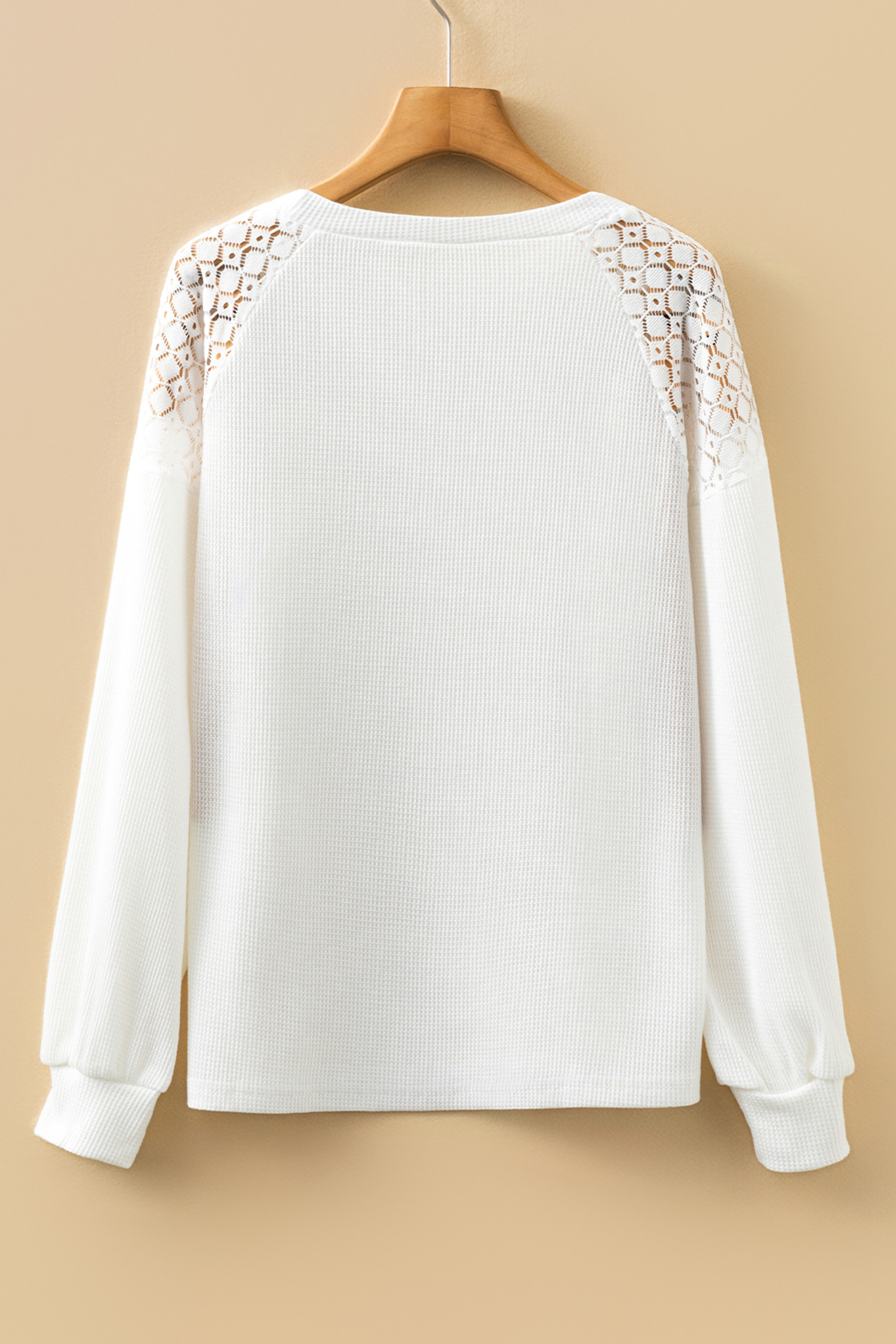 White Lace Long Sleeve Textured Pullover - loveforevers