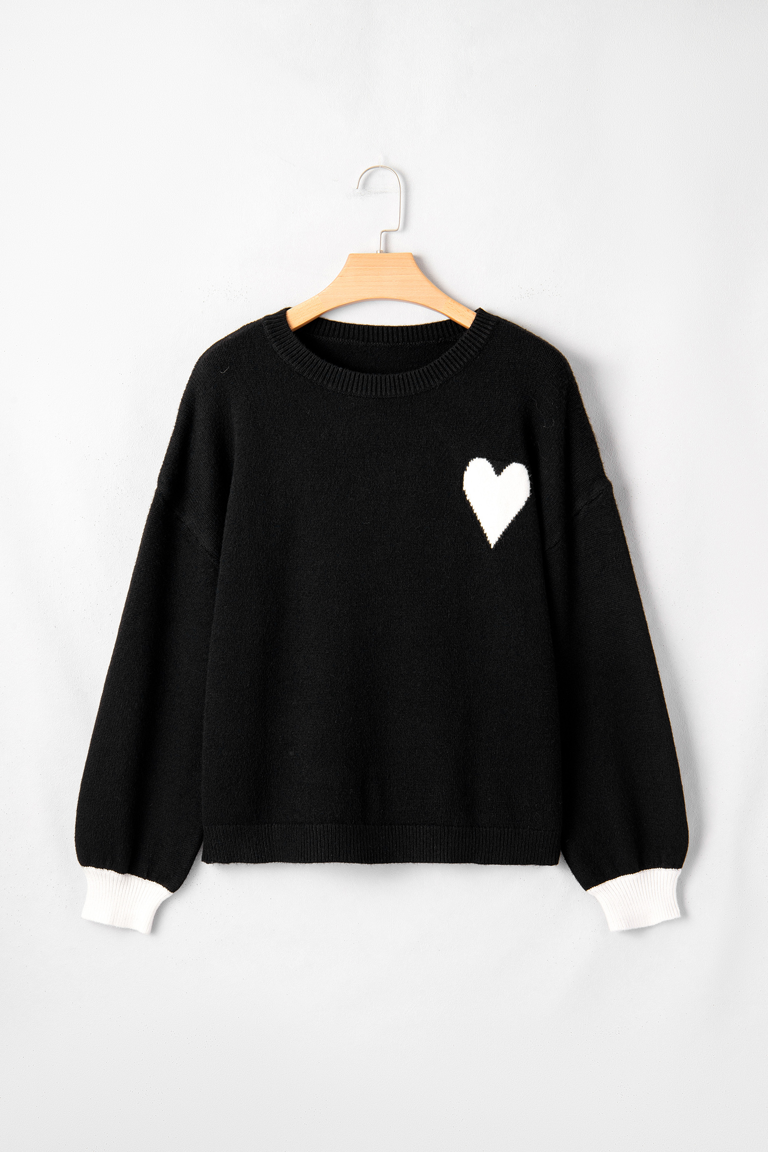 Black Heart Detail Contrast Cuffs Baggy Sweater - loveforevers