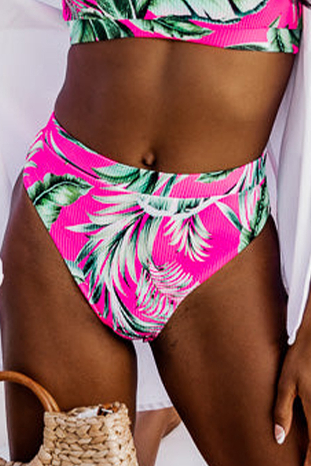 Rose Tropical Print Textured Bikini Bottoms - loveforevers