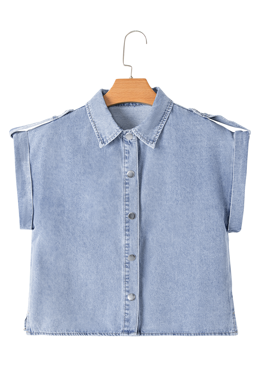 Dusk Blue Denim Pinup Folded Cap Sleeve Shirt - loveforevers