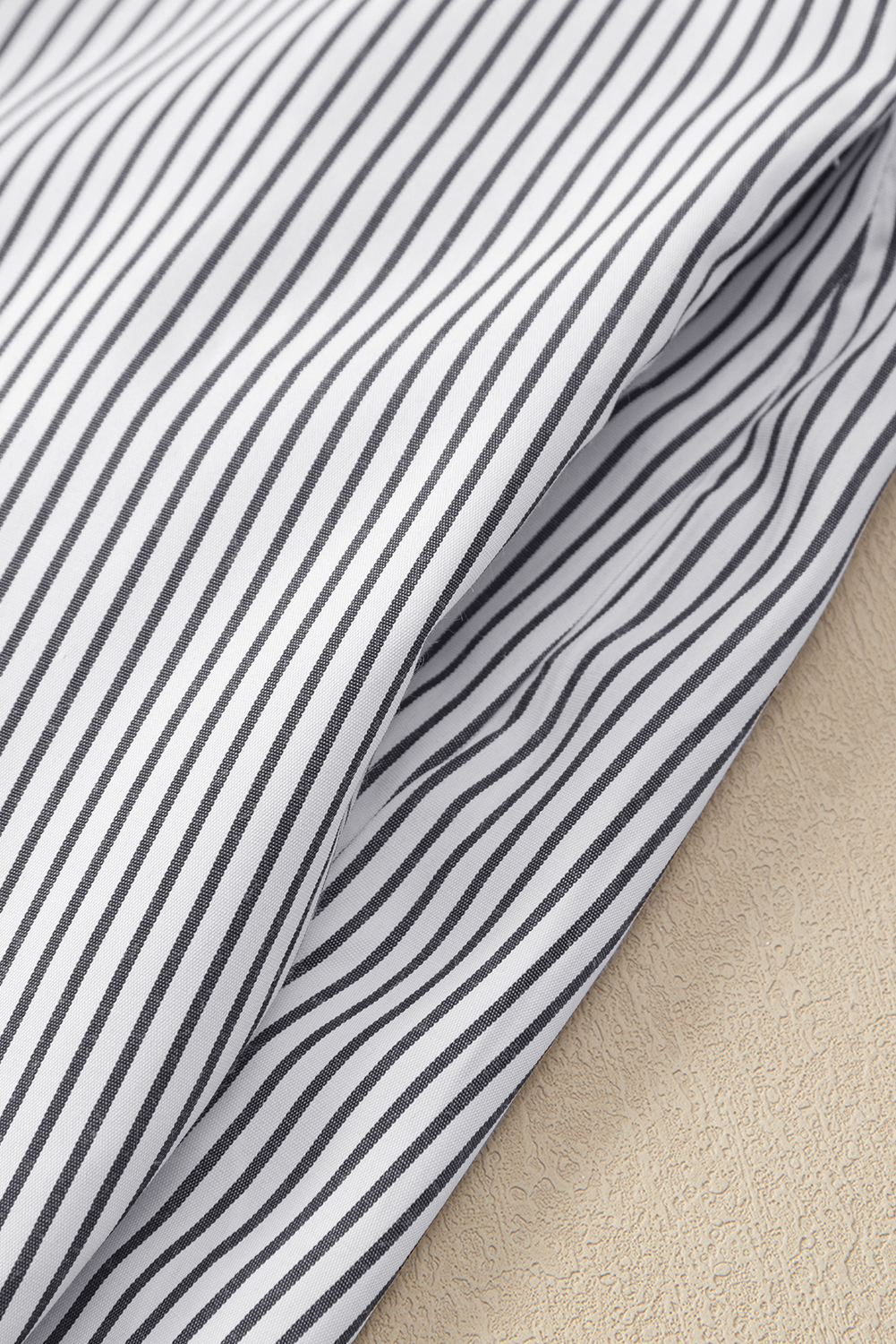 Red Stripe Smocked Cuffed Striped Boyfriend Shirt with Pocket - loveforevers