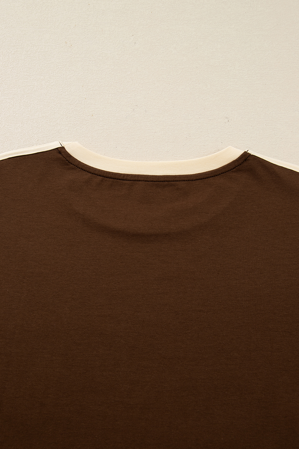 Dark Brown Varsity Striped Accent Contrast Crew Neck Long Sleeve T Shirt - loveforevers