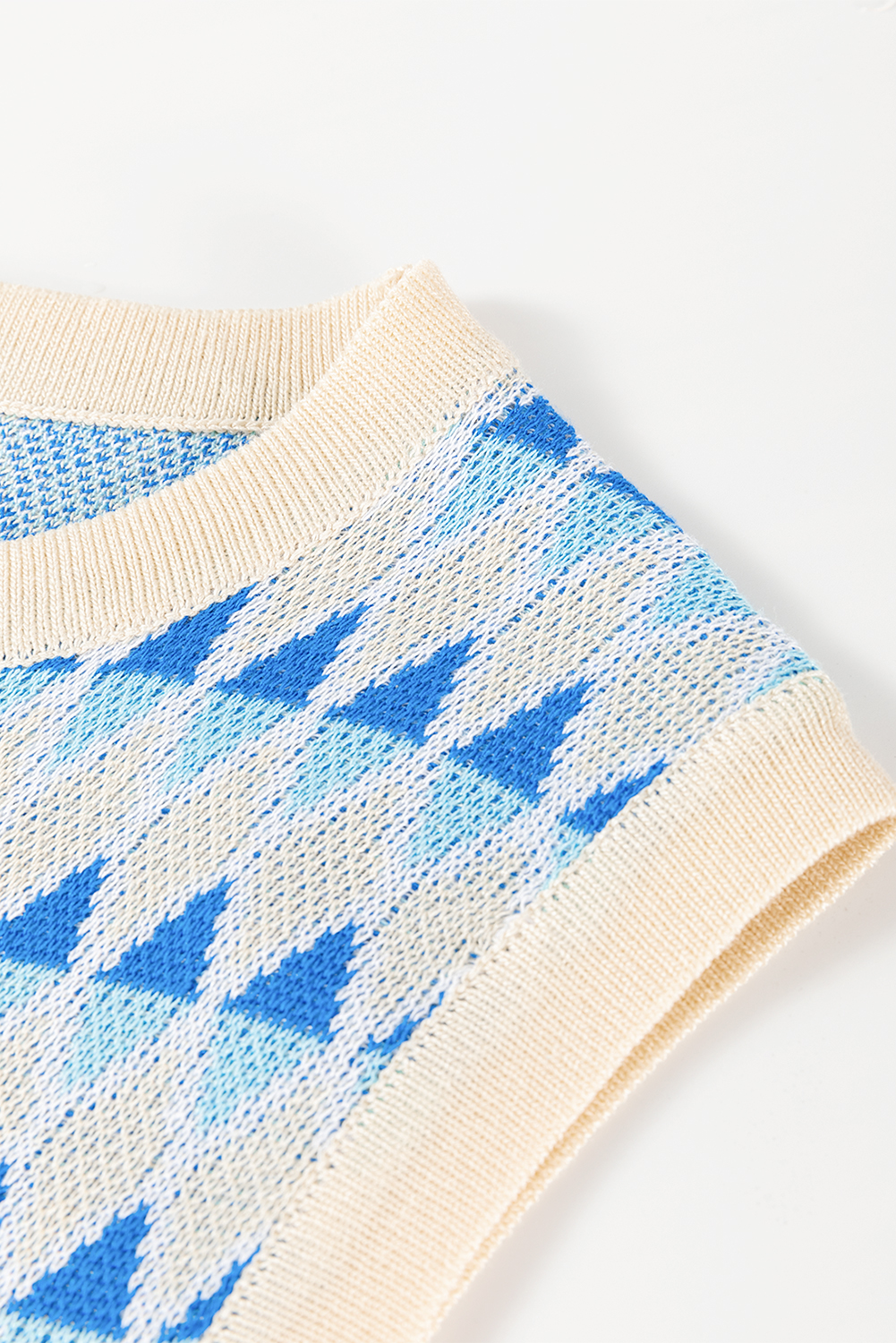 Sky Blue Stripe Geometric Print Round Neck Slim Fit Sweater Vest - loveforevers