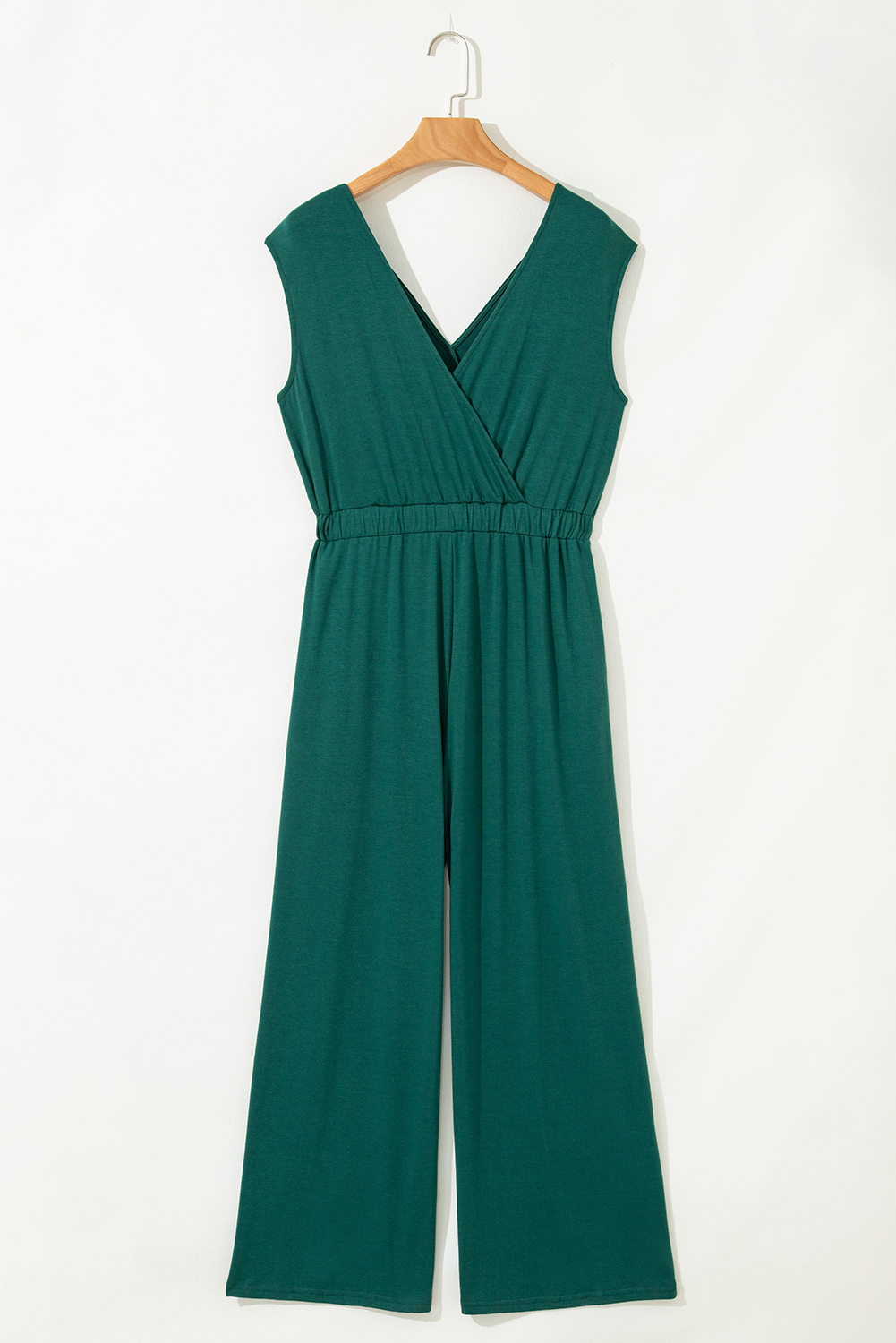 Black Deep V Pleated Crisscross Wide Leg Backless Jumpsuit - loveforevers