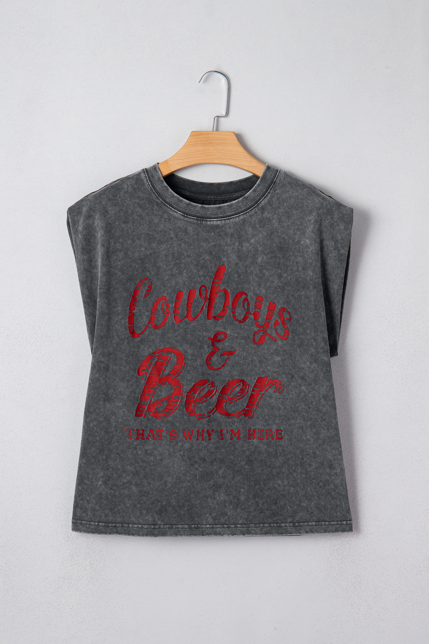 Smoke Gray Cowboy & Beer Western Graphic Mineral Wash Tank Top - loveforevers