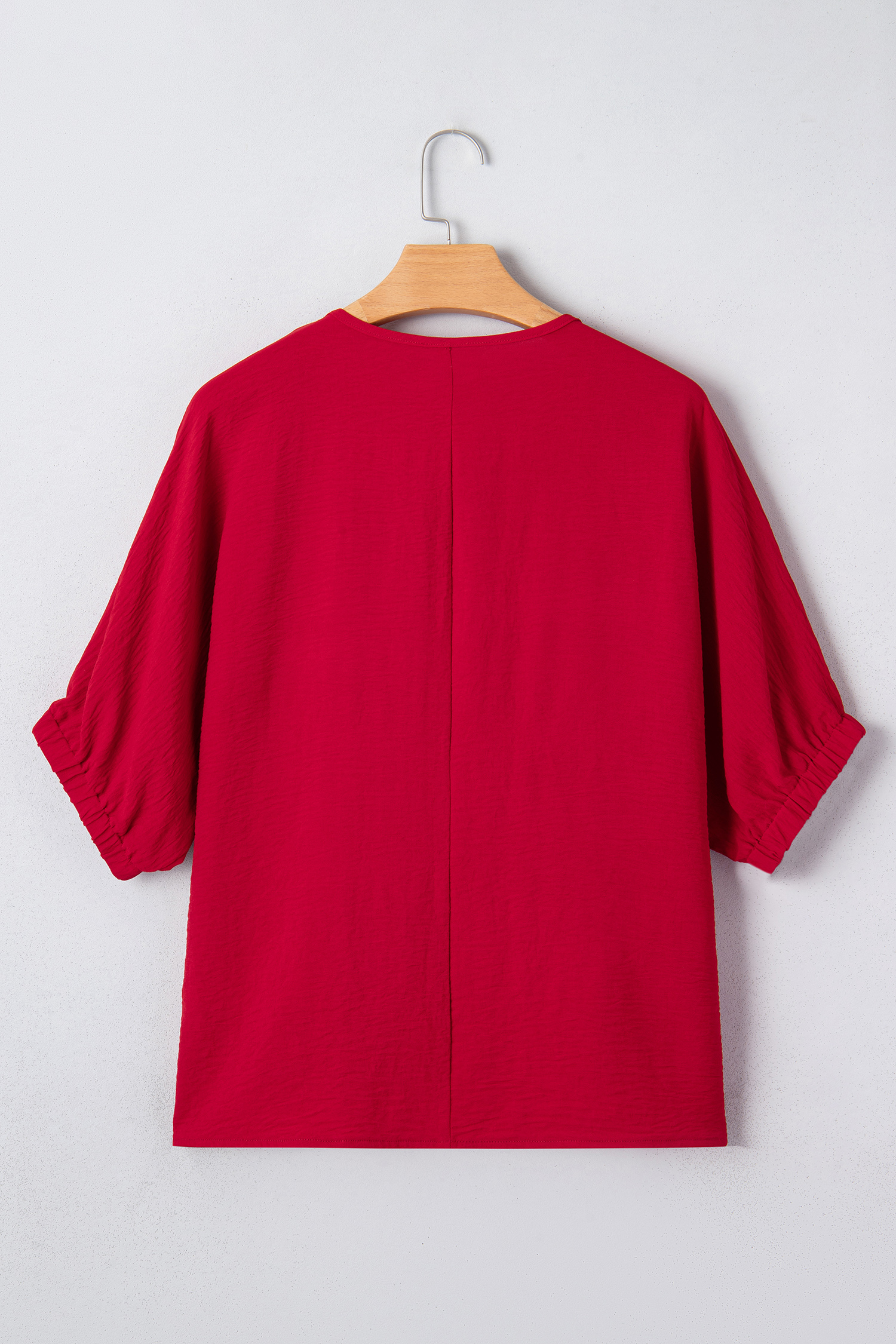 Racing Red Braided Trim V Neck Half Sleeve Blouse - loveforevers