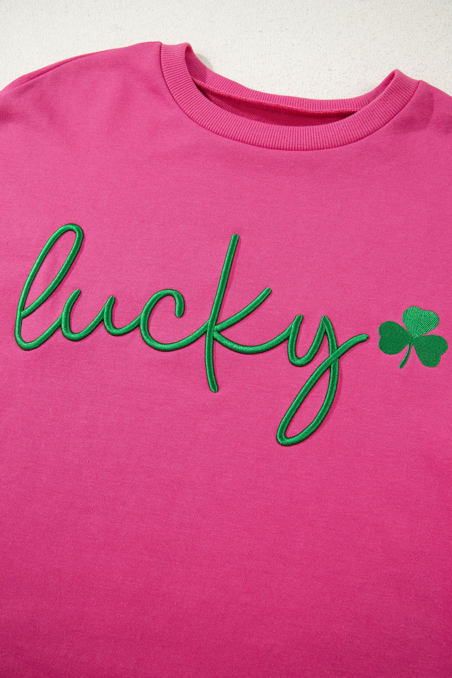 Rose Red Lucky Clover Embroidered Loose Pullover Sweatshirt - loveforevers