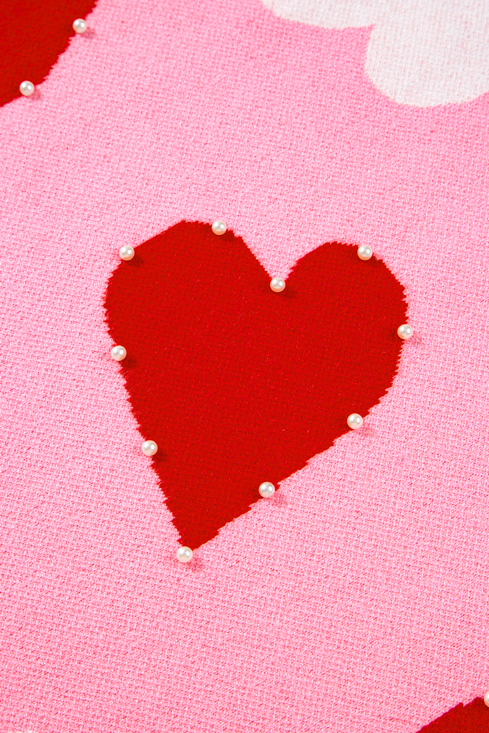 Pink Pearl Embellished Heart Pattern Valentines Day Sweater - loveforevers