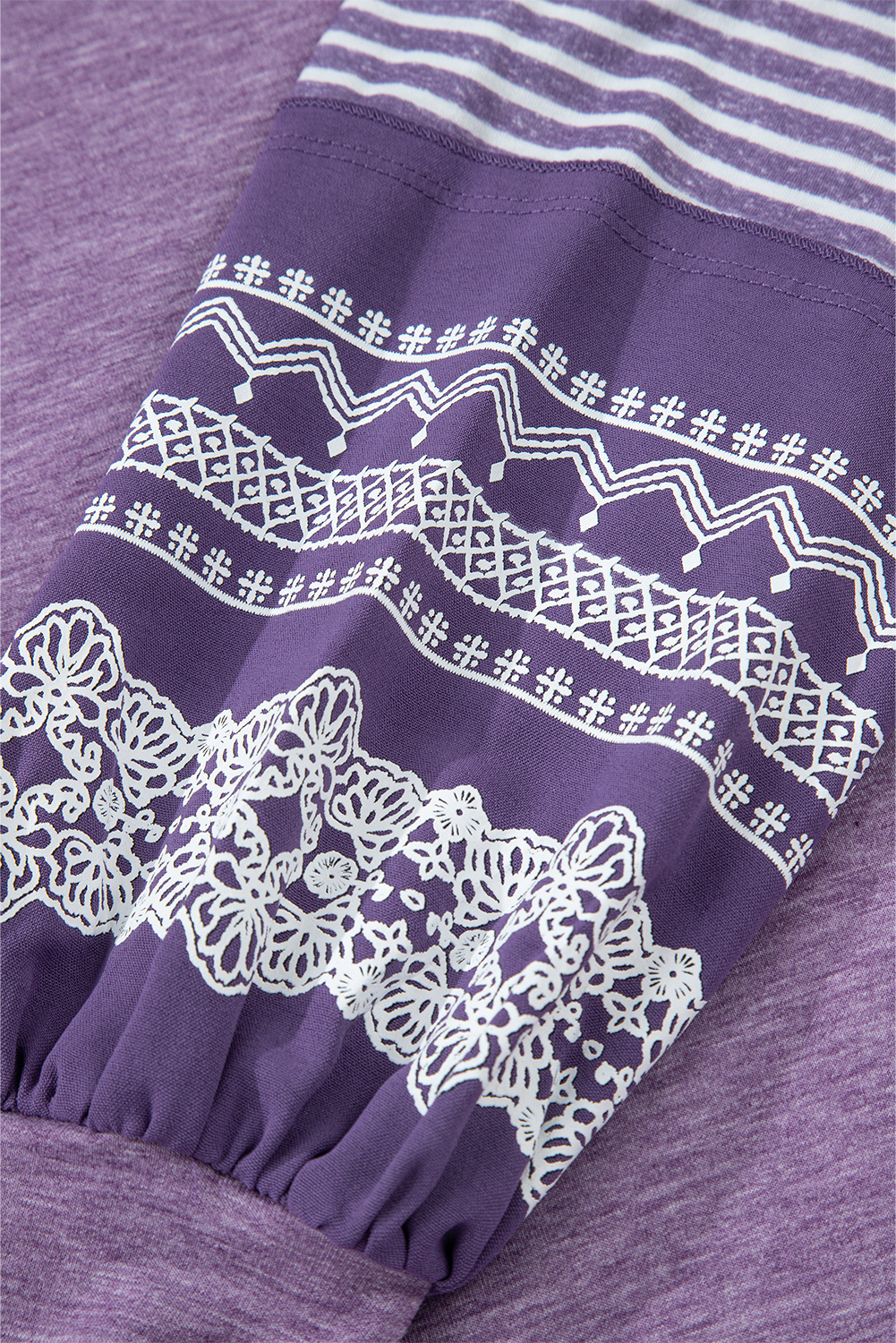 Tillandsia Purple Contrast Print Striped Raglan Long Sleeve Loose Top - loveforevers