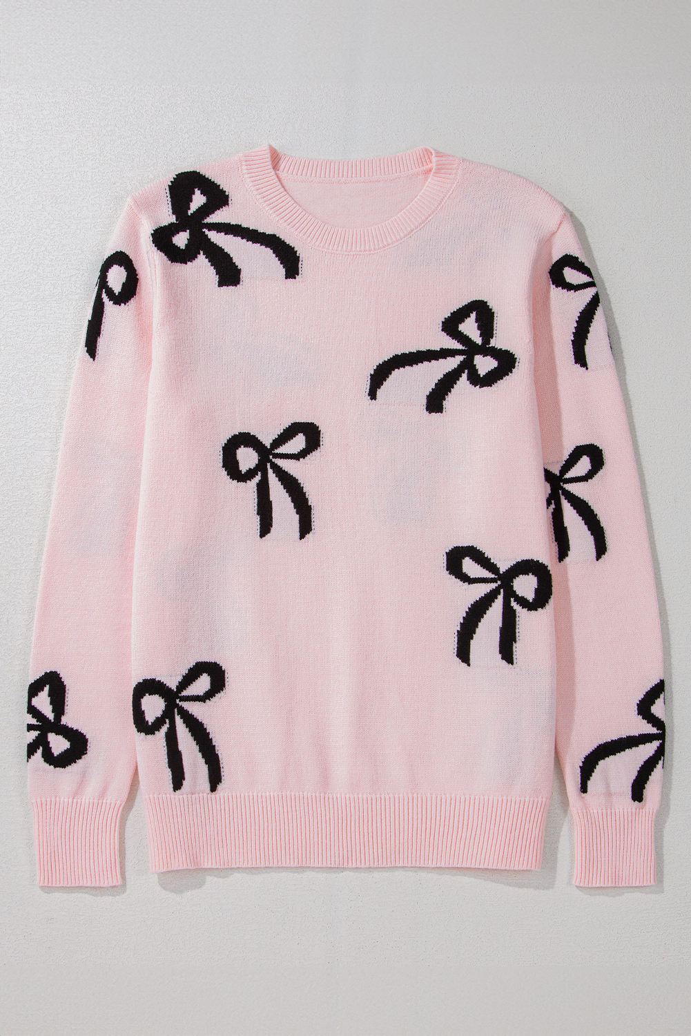 Light Pink Bow Pattern Knitted Loose Fit Sweater - loveforevers