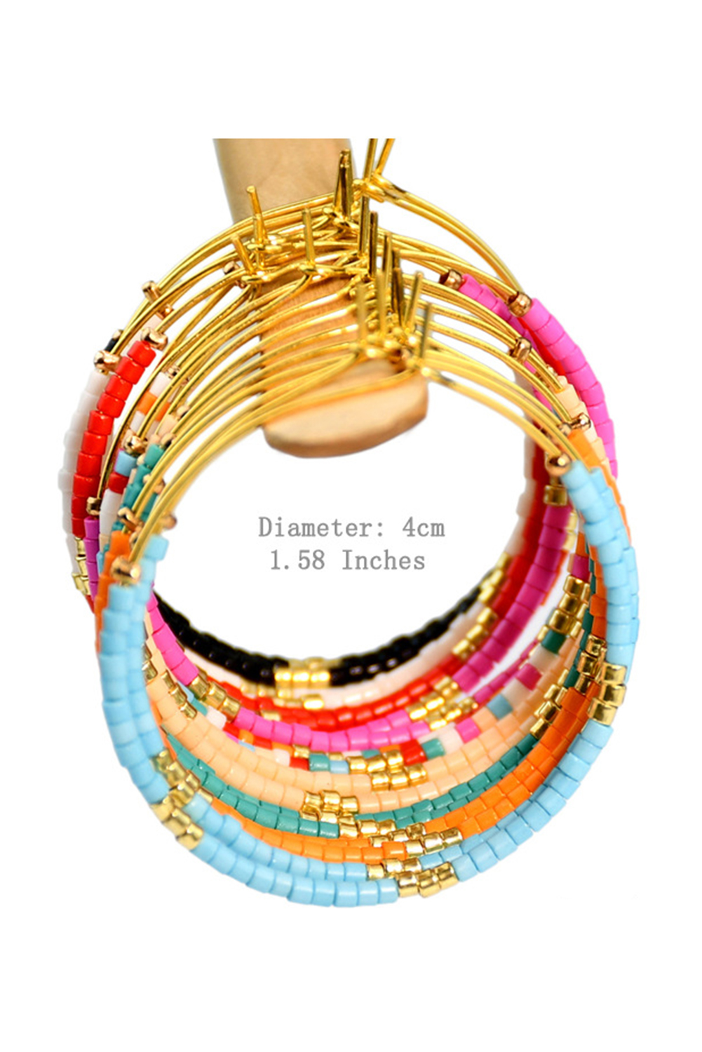 Rose Red 1 Pairs of Rice Beads Gold Plated Alloy Hoop Earrings - loveforevers