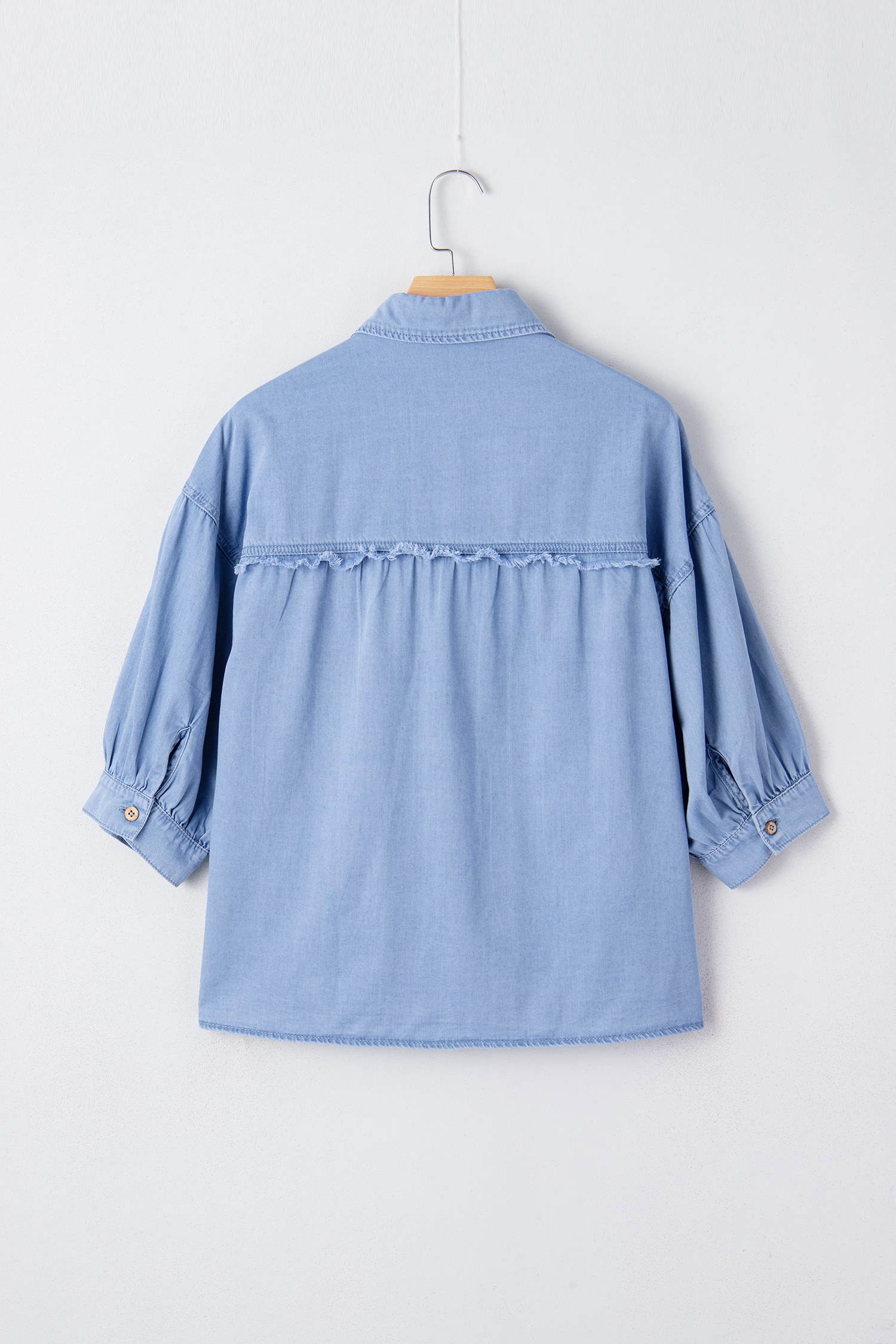 Myosotis Washed Drop Shoulder Bracelet Sleeve Chambray Shirt - loveforevers