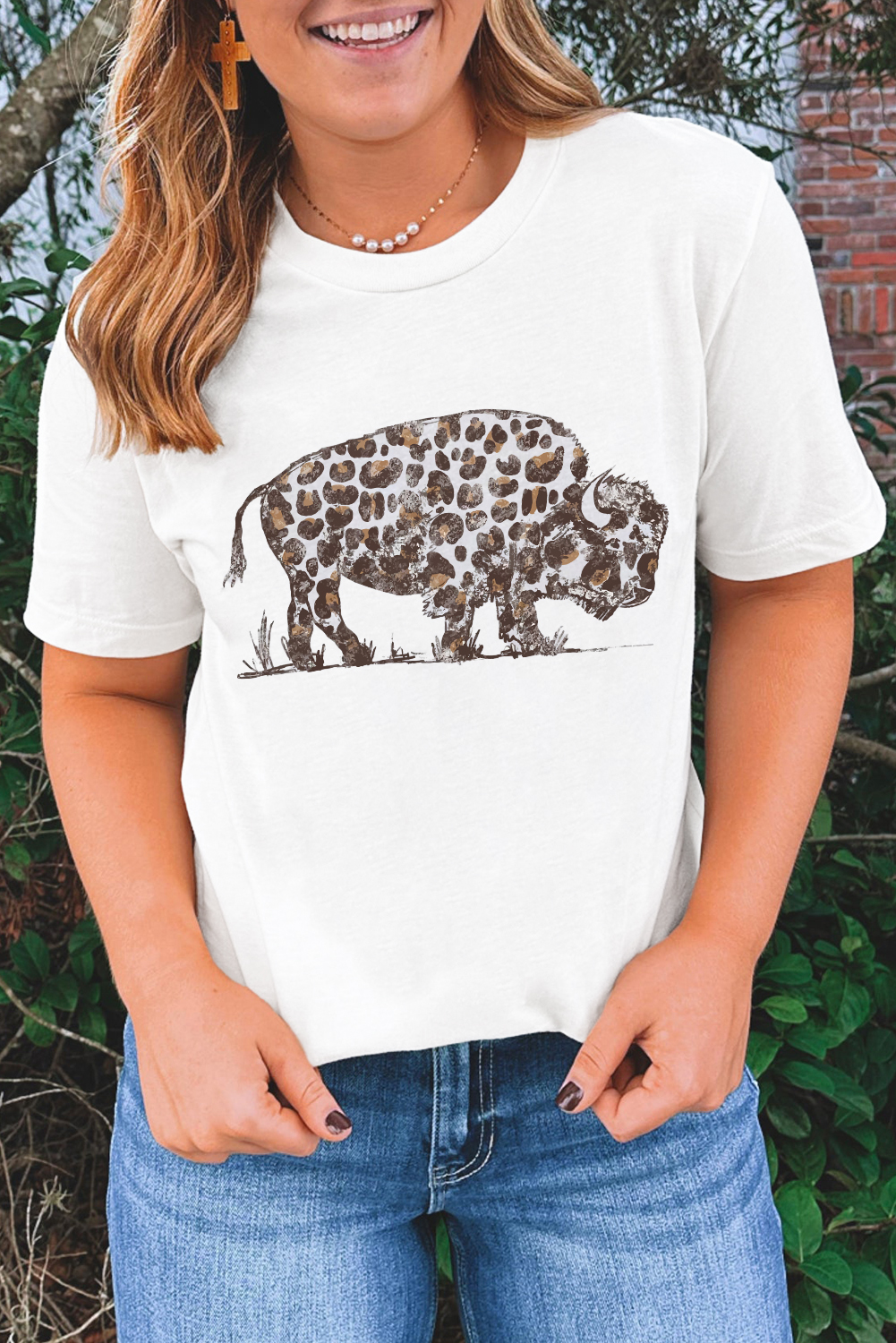White Leopard Western Buffalo Graphic Tee - loveforevers