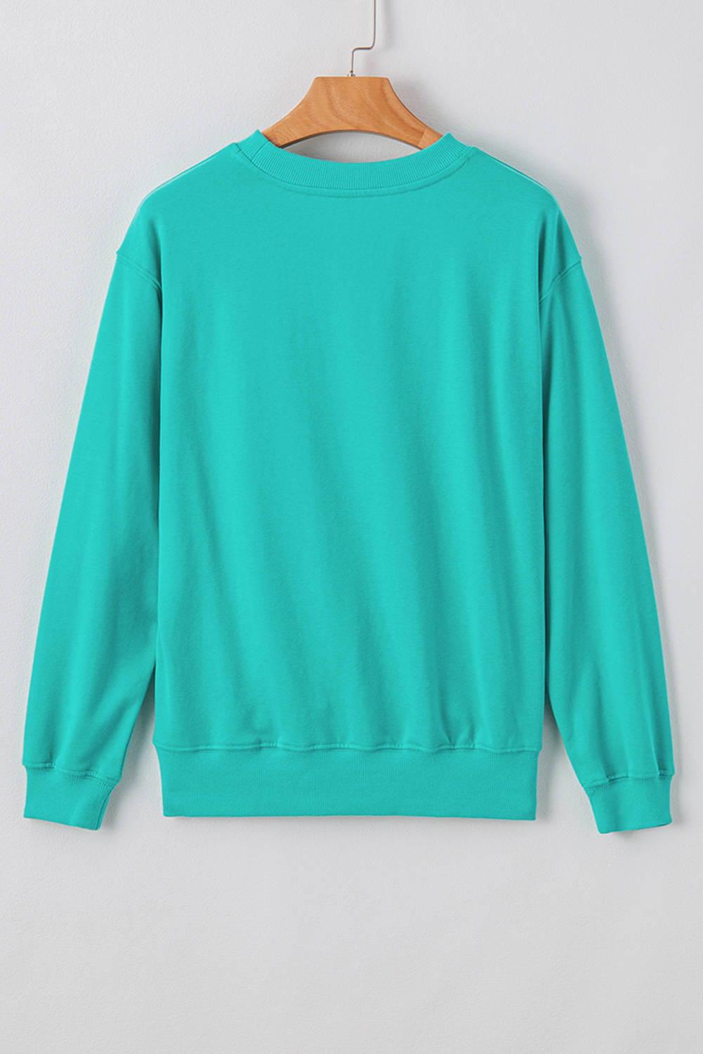 Navy Blue Plain Drop Shoulder Crewneck Pullover Sweatshirt - loveforevers