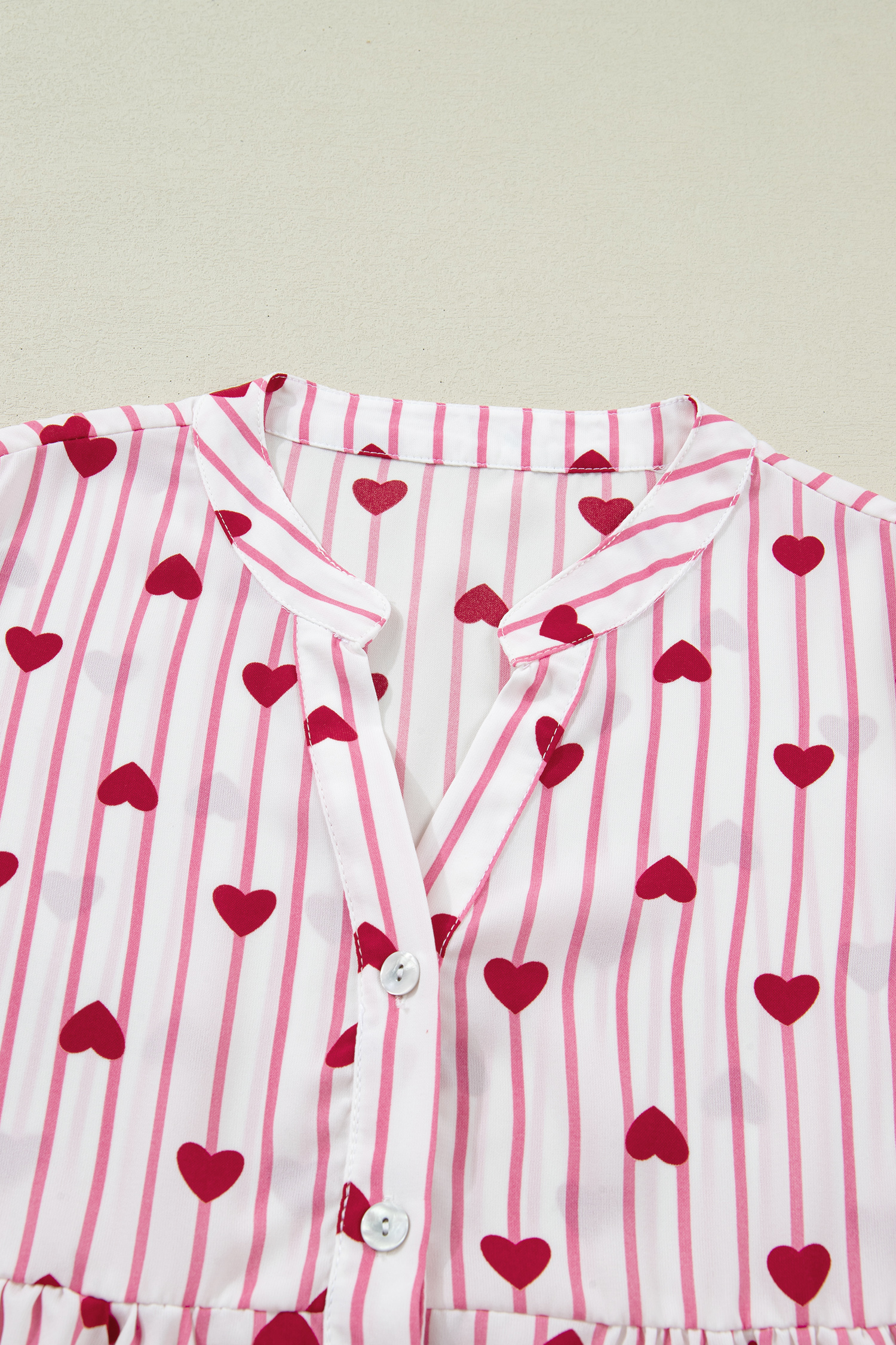 Pink Stripe Textured Heart Print Long Flounce Sleeve Shirt - loveforevers
