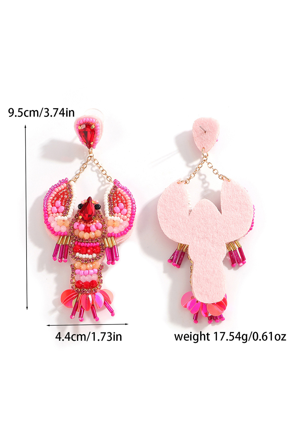 Rose Red Crystal Gem Beaded Crayfish Earrings - loveforevers