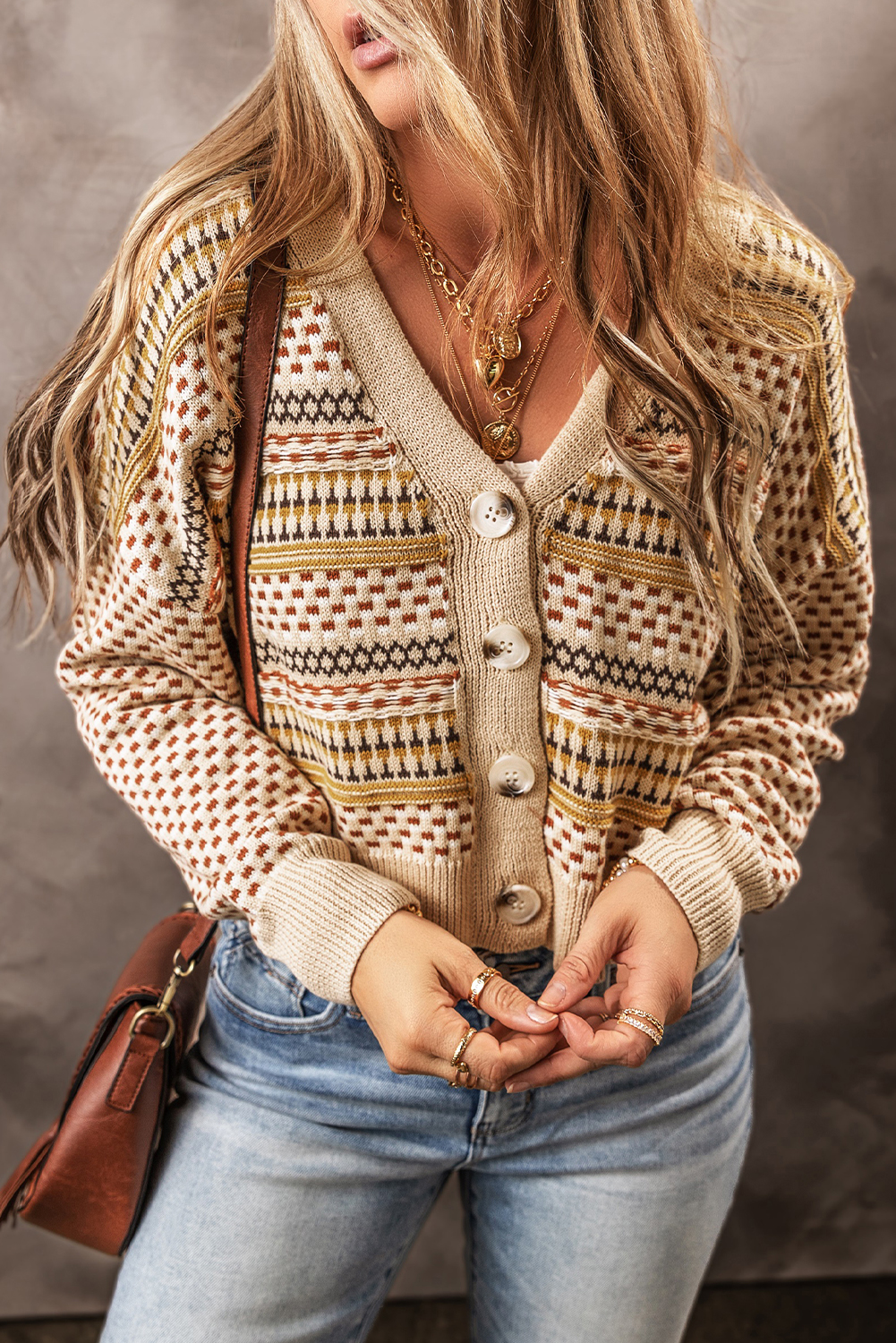 Khaki Buttoned V Neck Cropped Cardigan - loveforevers