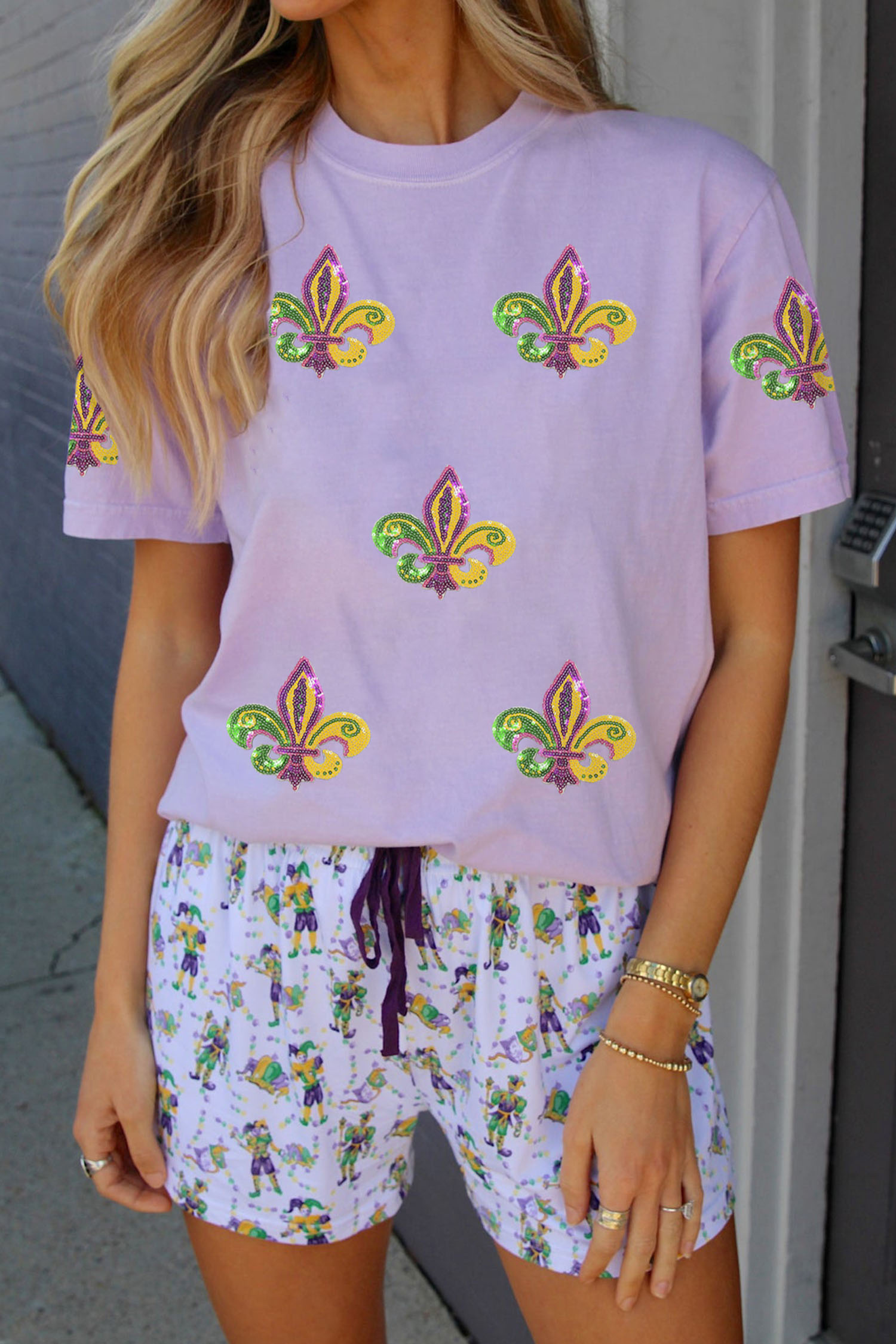 Wisteria Mardi Gras Sequined Pattern Holiday T Shirt - loveforevers