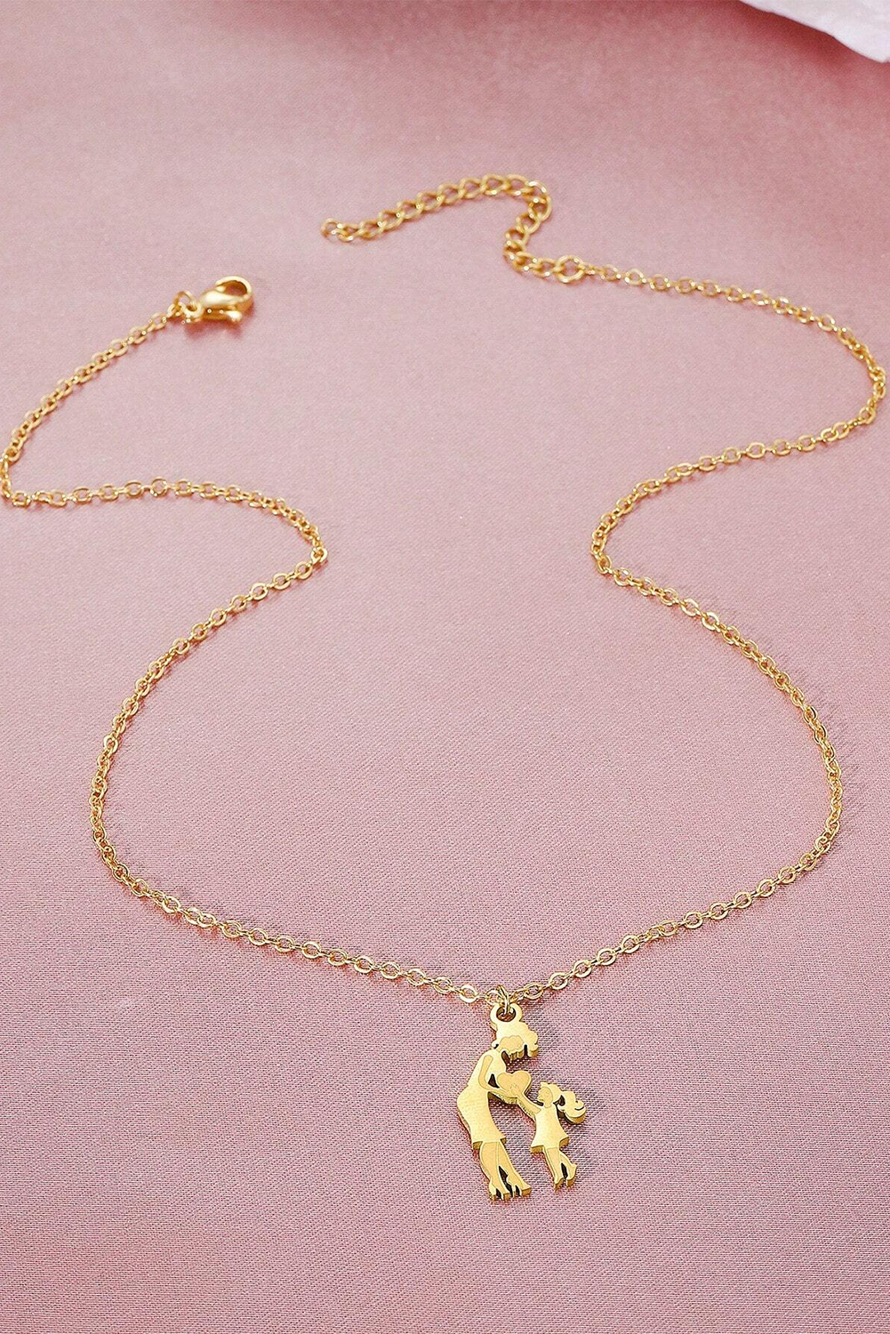Gold Mother Daughter Heart Pendant Plated Alloy Necklace - loveforevers