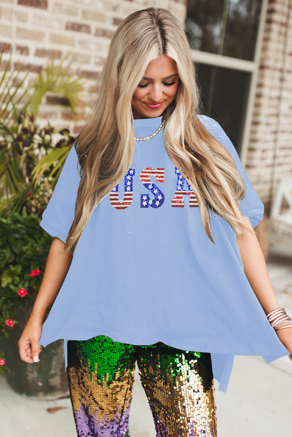 Myosotis USA Patched Drop Sleeve Crewneck T Shirt - loveforevers