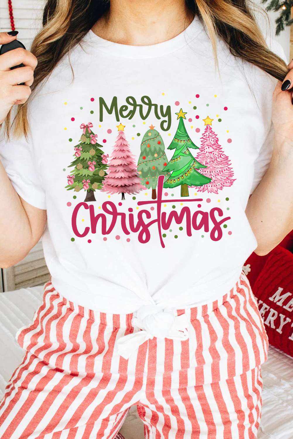 White Merry Christmas Holiday Vibe Graphic Crewneck T Shirt - loveforevers