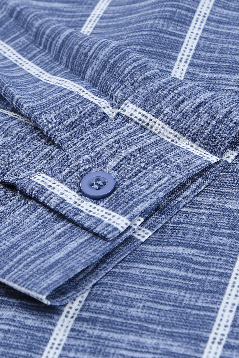 Blue Striped Print V Neck Half Buttons Loose Blouse - loveforevers