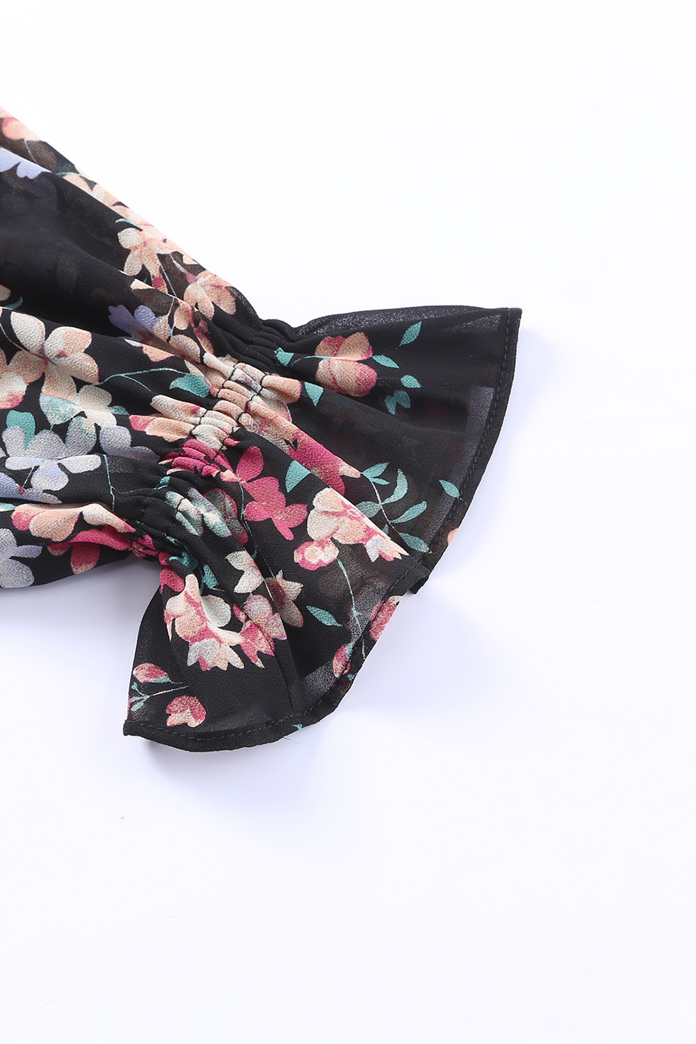 Black Wildflower Print Chiffon Blouse - loveforevers