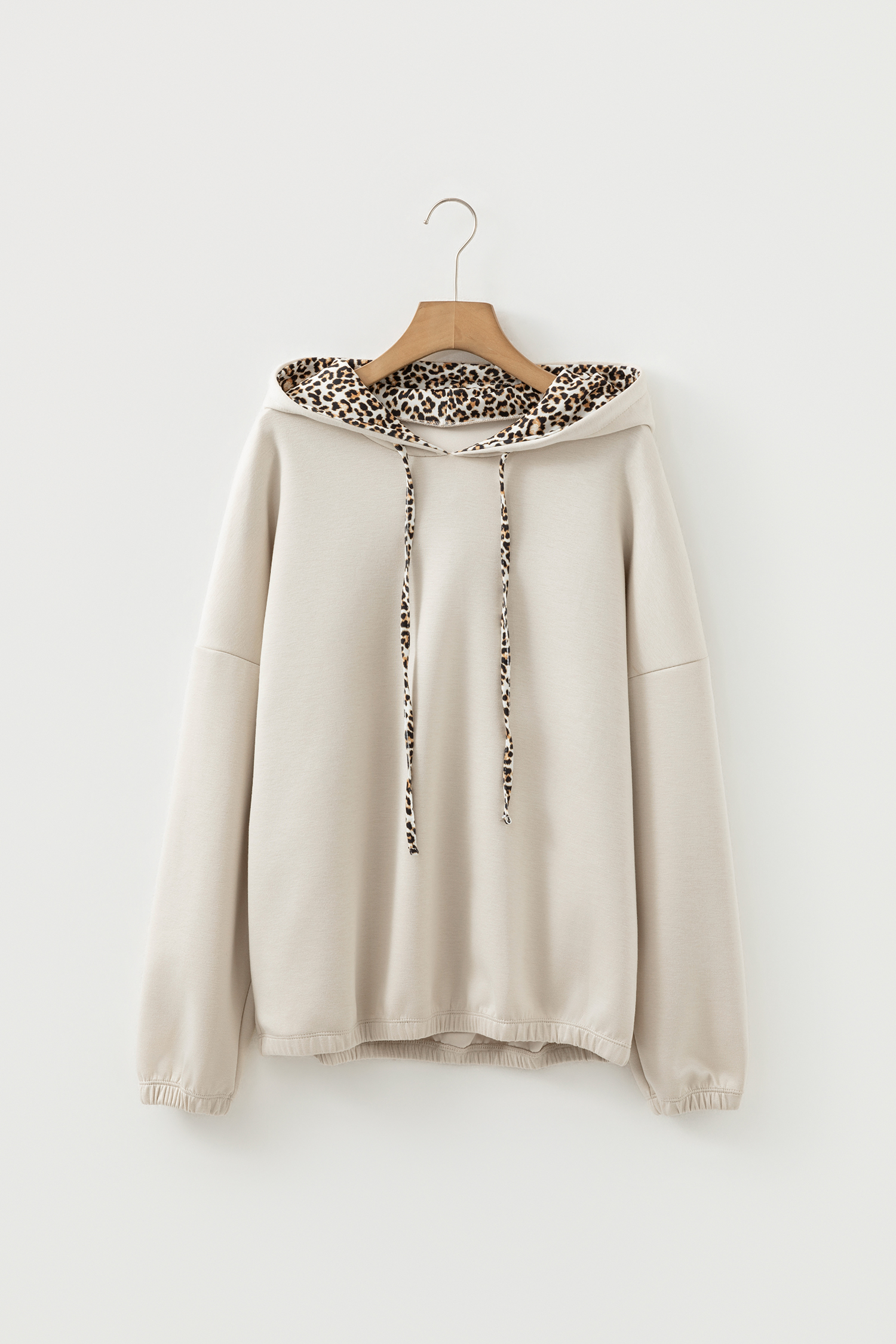 Jet Stream Leopard Contrast Drawstring Hood Drop Shoulder Loose Top - loveforevers