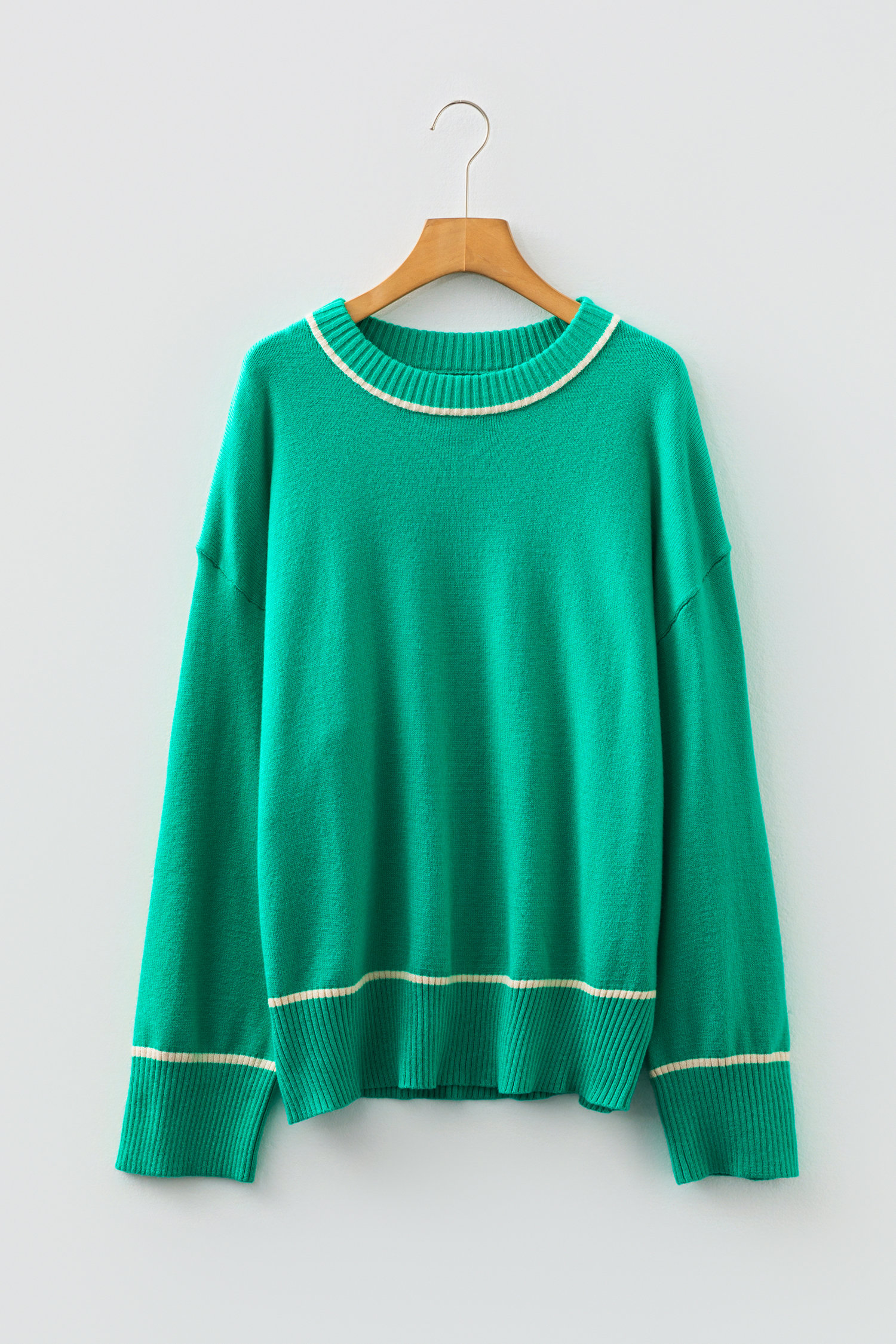 Sea Green Contrast Detail Drop Shoulder Baggy Sweater - loveforevers