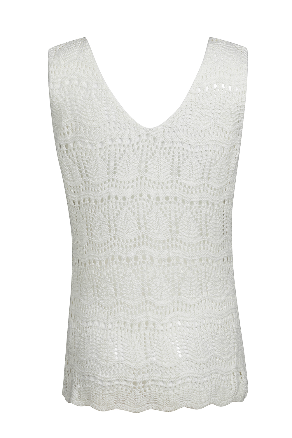 White V Neck Textured Hollow-out Sweater Vest - loveforevers