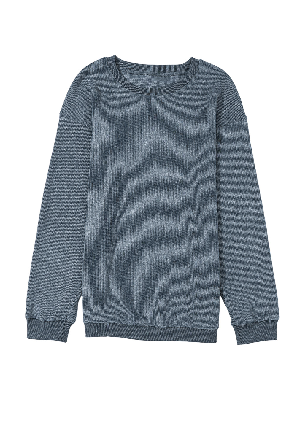 Pink Solid Ribbed Knit Round Neck Pullover Sweatshirt - loveforevers