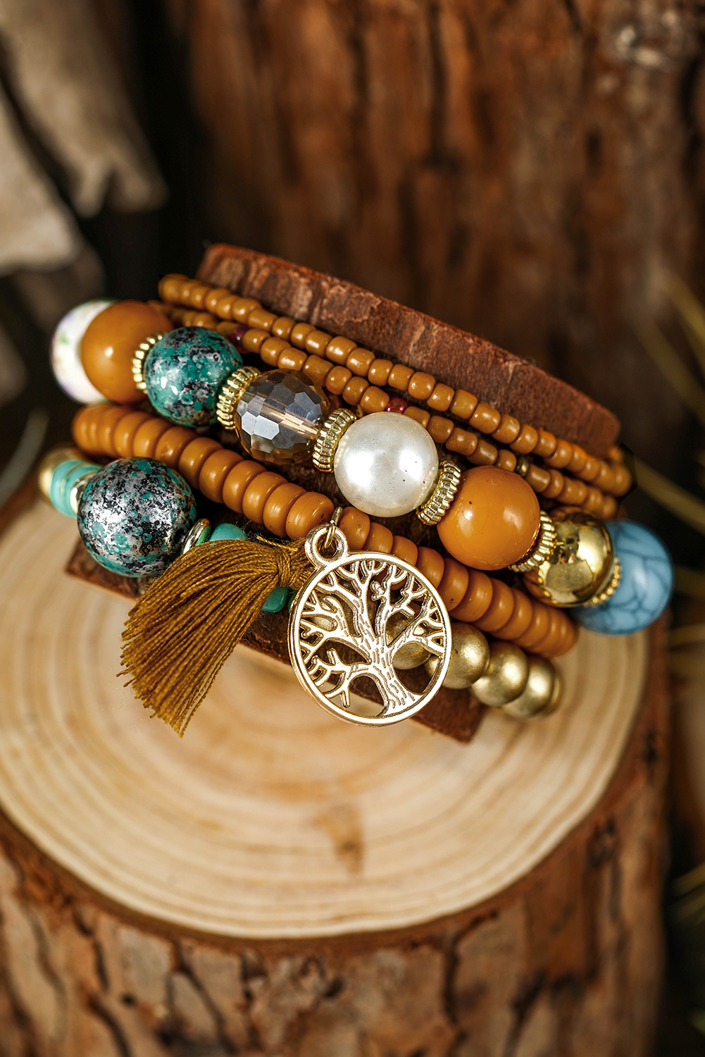 Chestnut 5pcs Boho Beaded Turquoise Bracelets Set - loveforevers