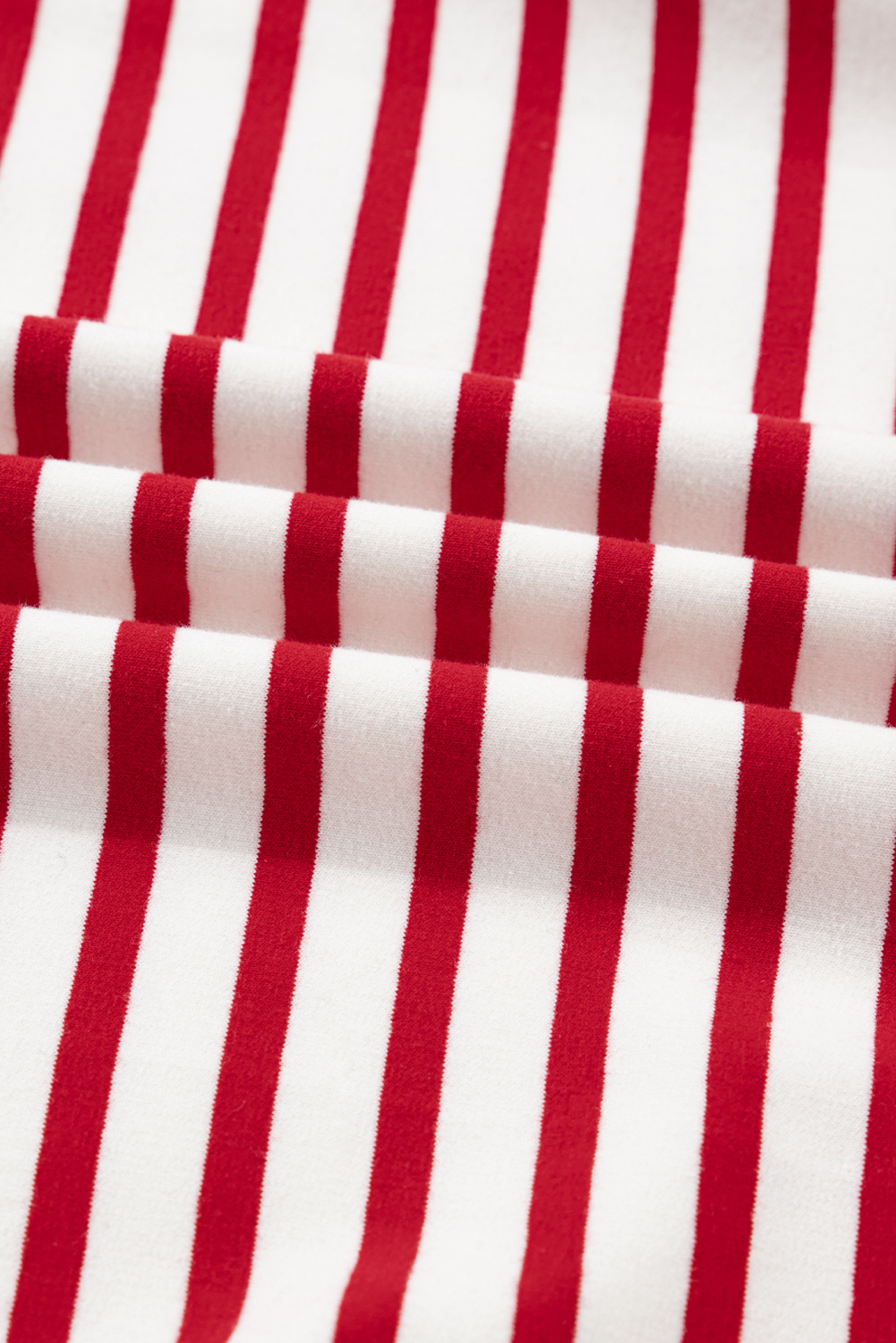 Red Stripe Round Neck Ruffle Trim Long Sleeve Top - loveforevers