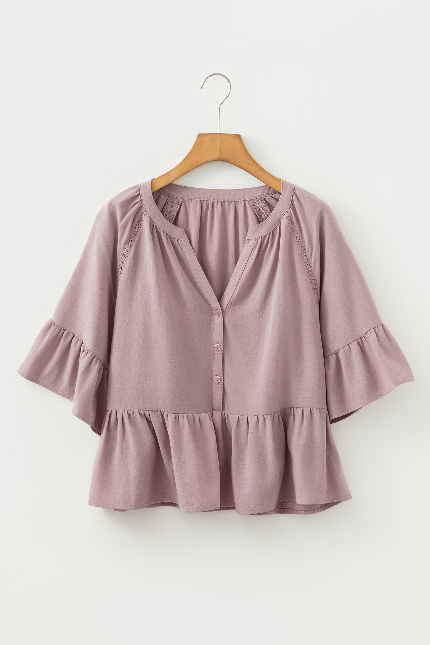 Sepia Rose Slit V Neck Ruffled Loose Blouse - loveforevers