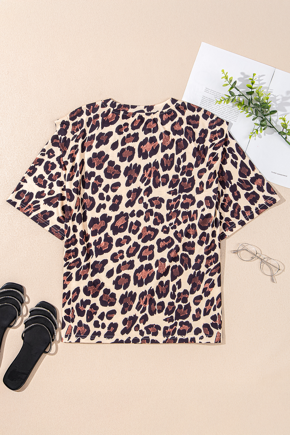 Khaki Cheetah Print Round Neck Loose Fit T Shirt - loveforevers