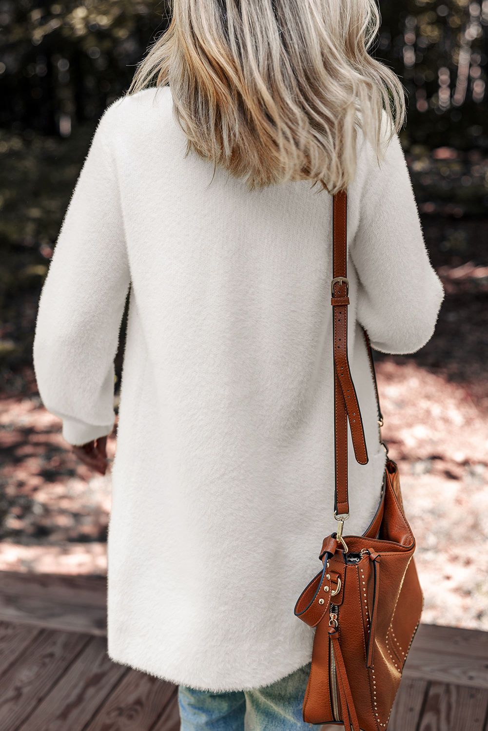 White Fuzzy Buttoned Front Midi Solid Cardigan - loveforevers