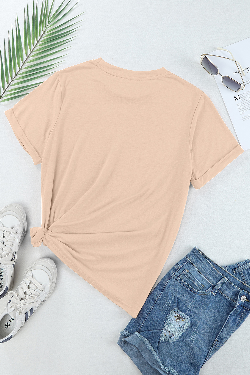 Khaki Casual Plain Crew Neck Tee - loveforevers