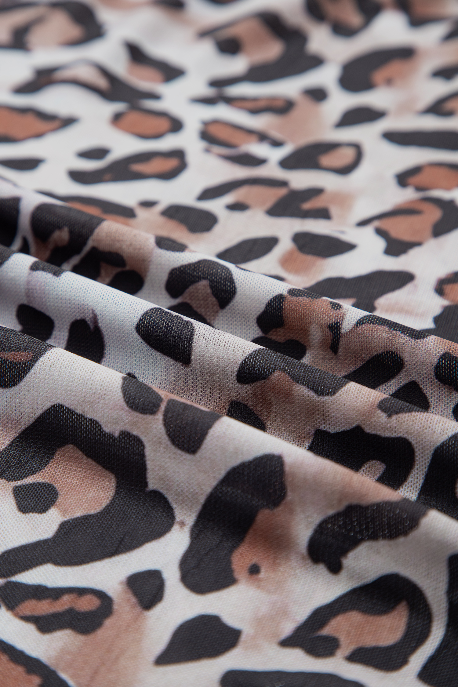 Brown Leopard Mock Neck Mesh Long Sleeve Top - loveforevers