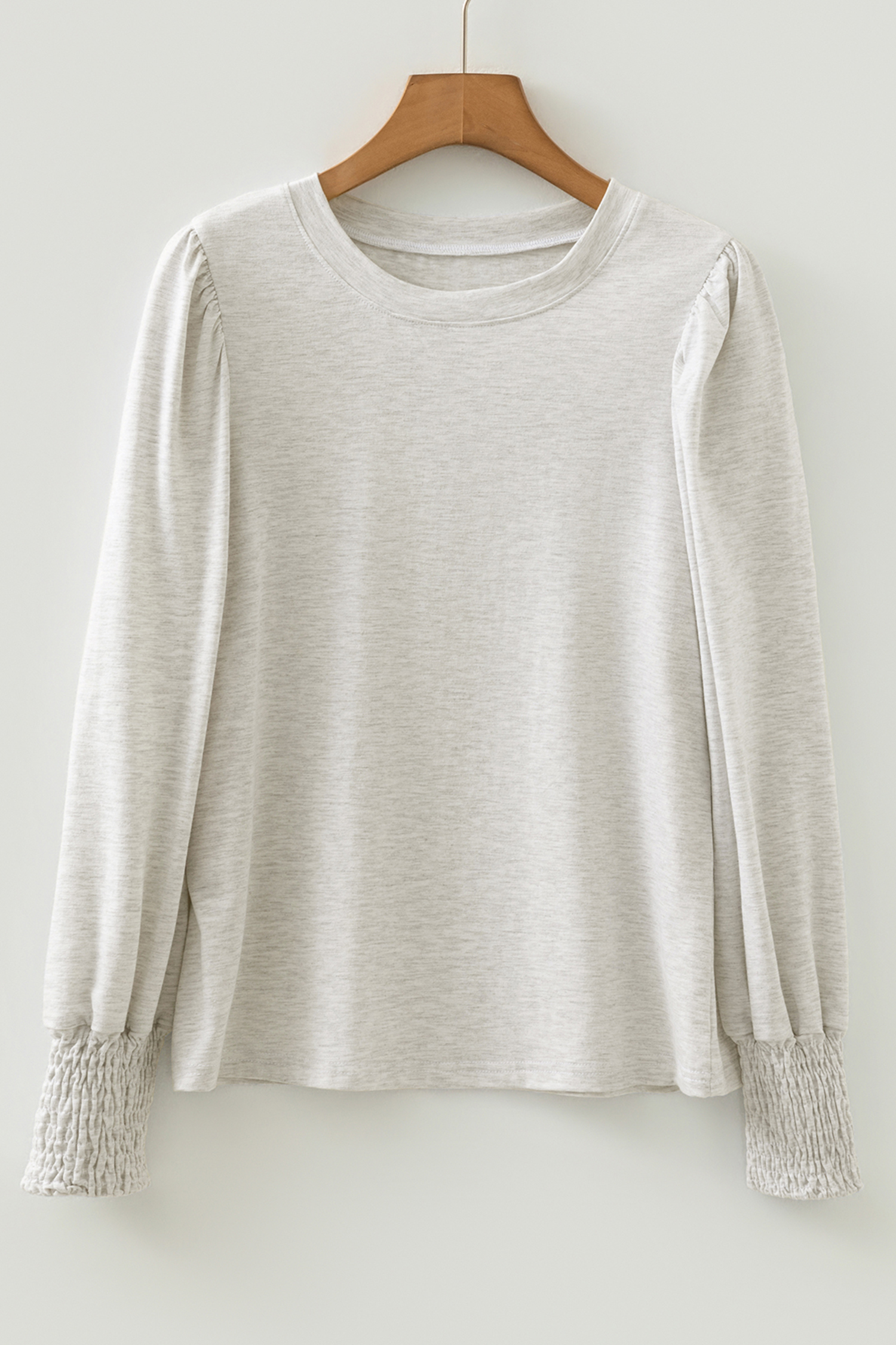 Oatmeal Shirred Cuffs Puff Sleeve Peasant Top - loveforevers