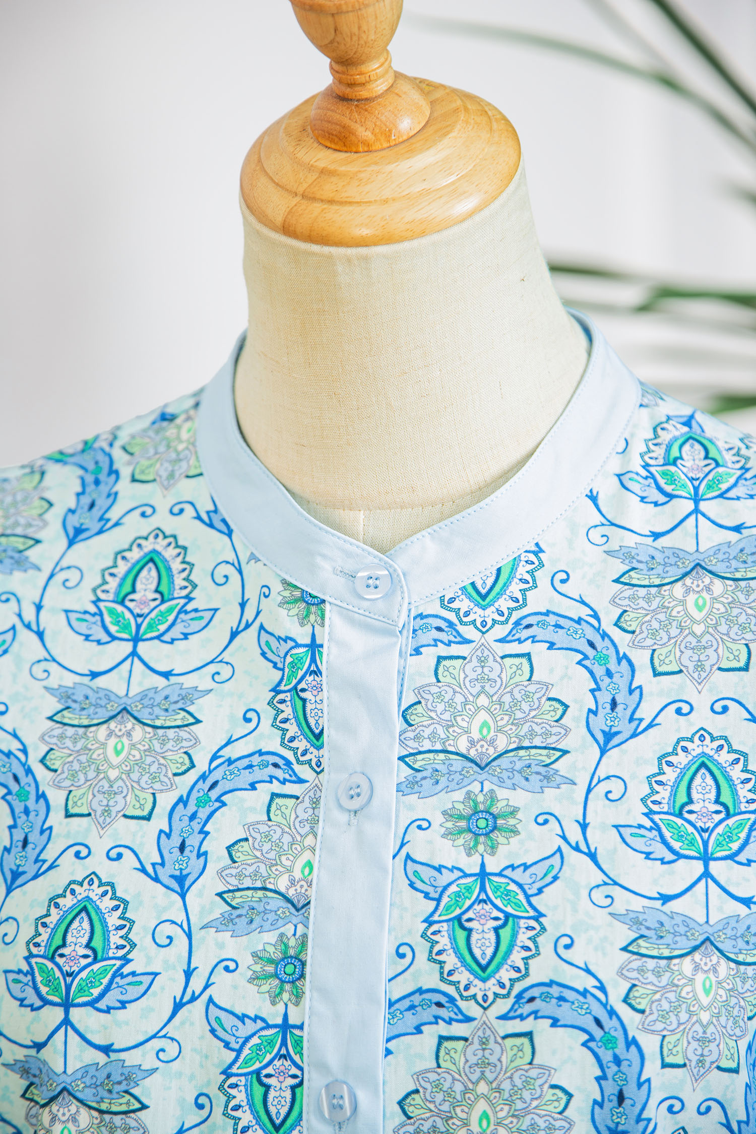 Sky Blue Paisley Print Puff Sleeve Loose Shirt - loveforevers