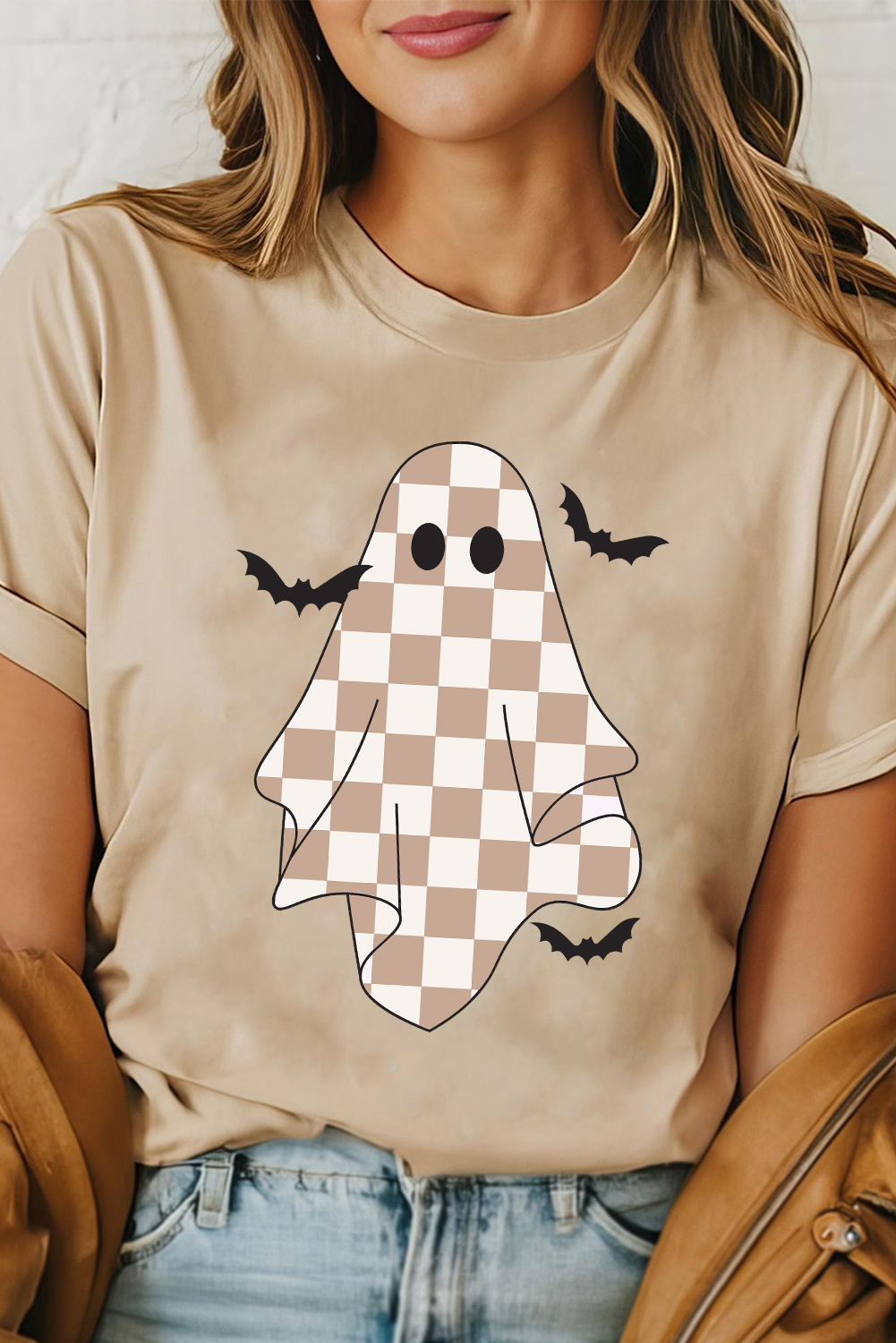 Khaki Ghost Bat Halloween Holiday Graphic Tee - loveforevers